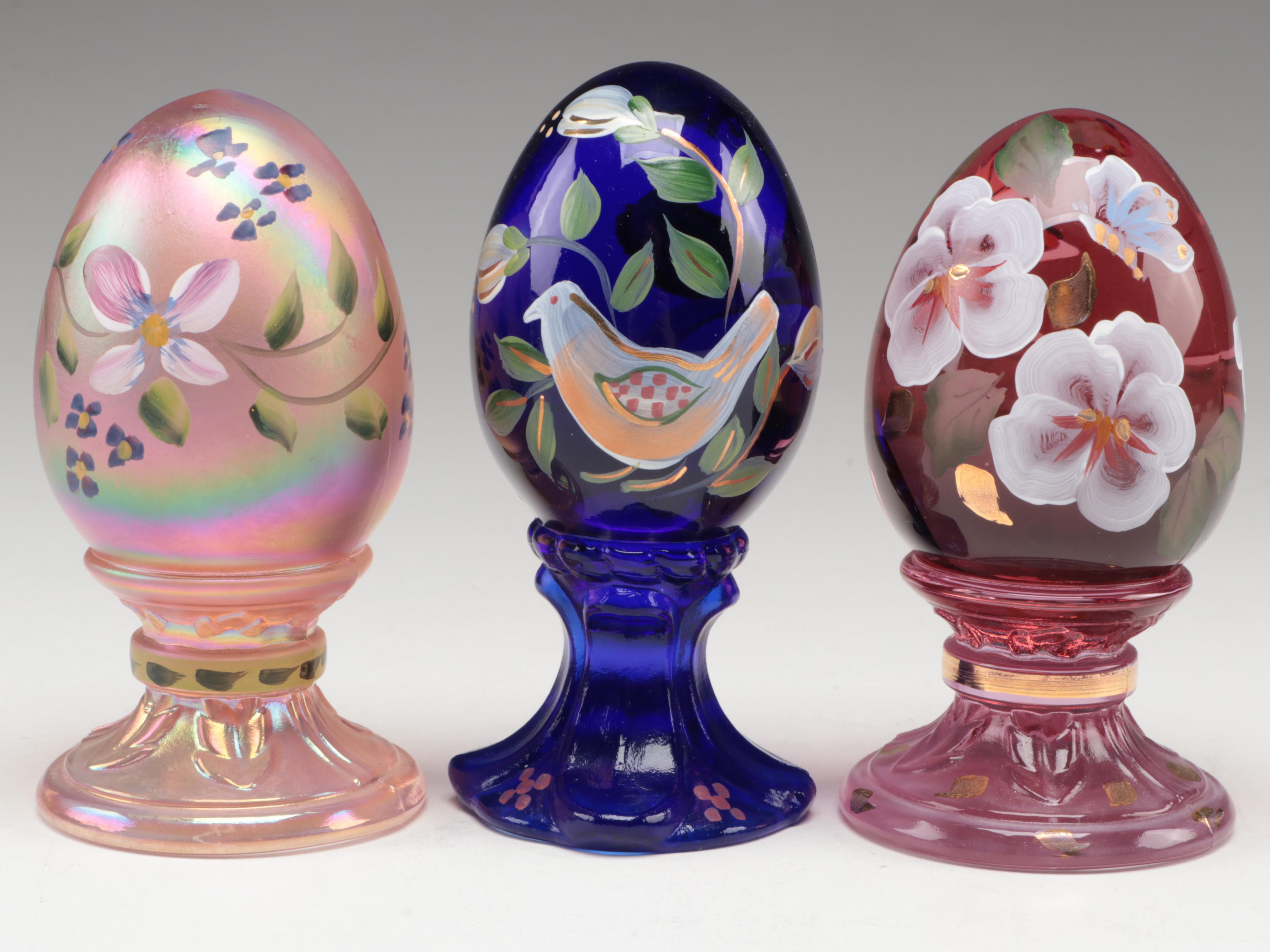 Fenton Hand-Painted Glass Eggs