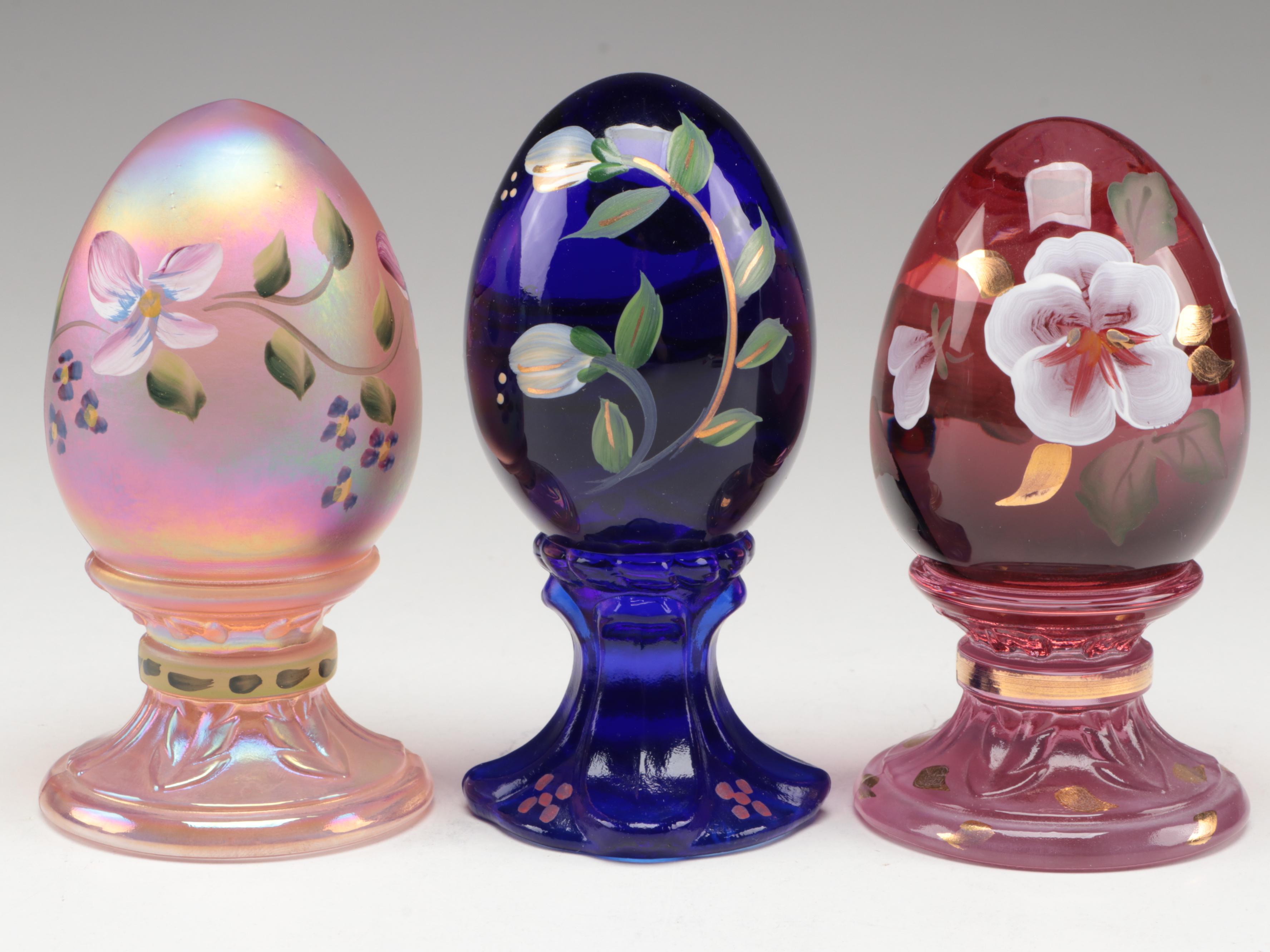 Fenton Hand-Painted Glass Eggs