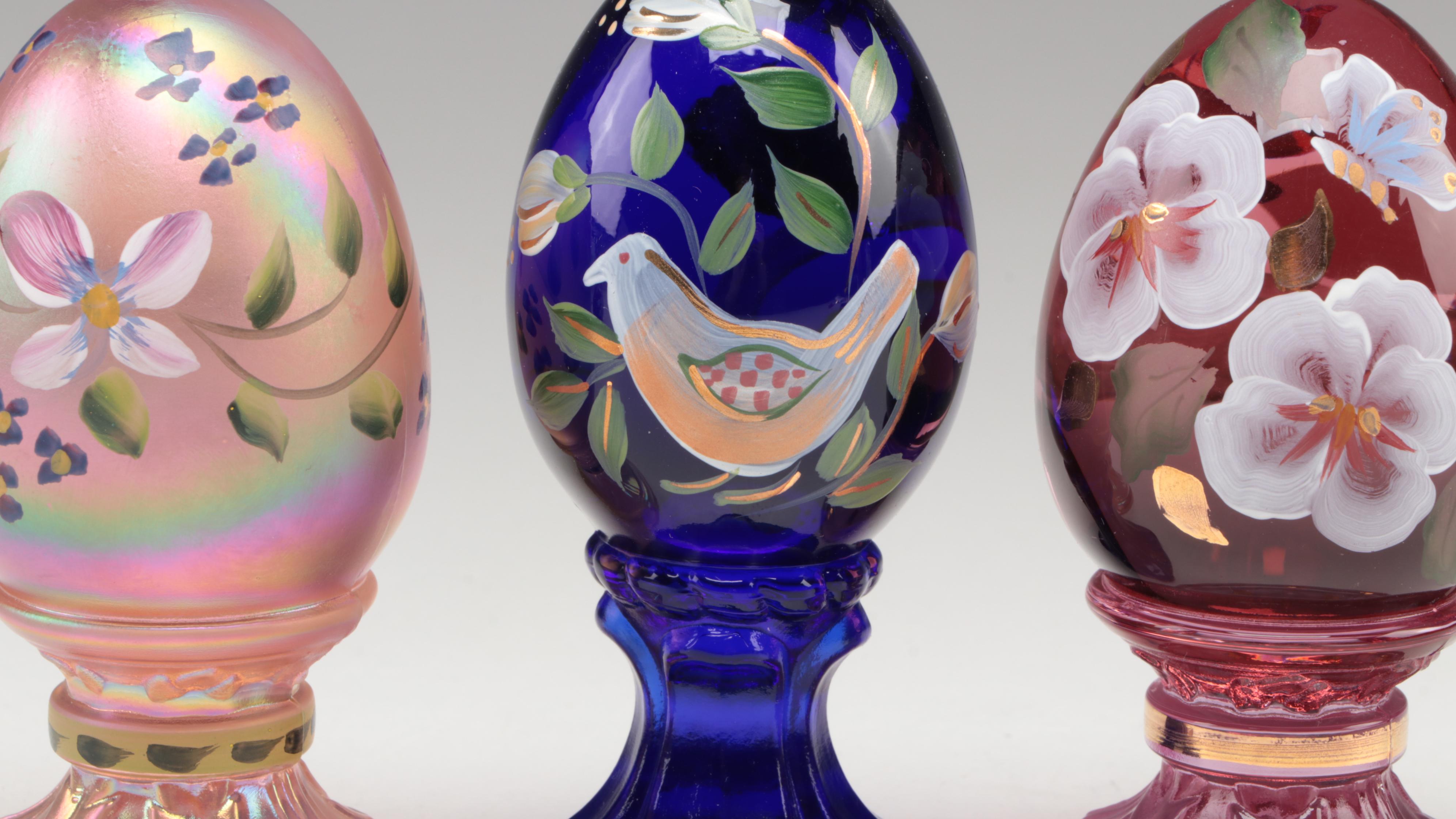 Fenton Hand-Painted Glass Eggs