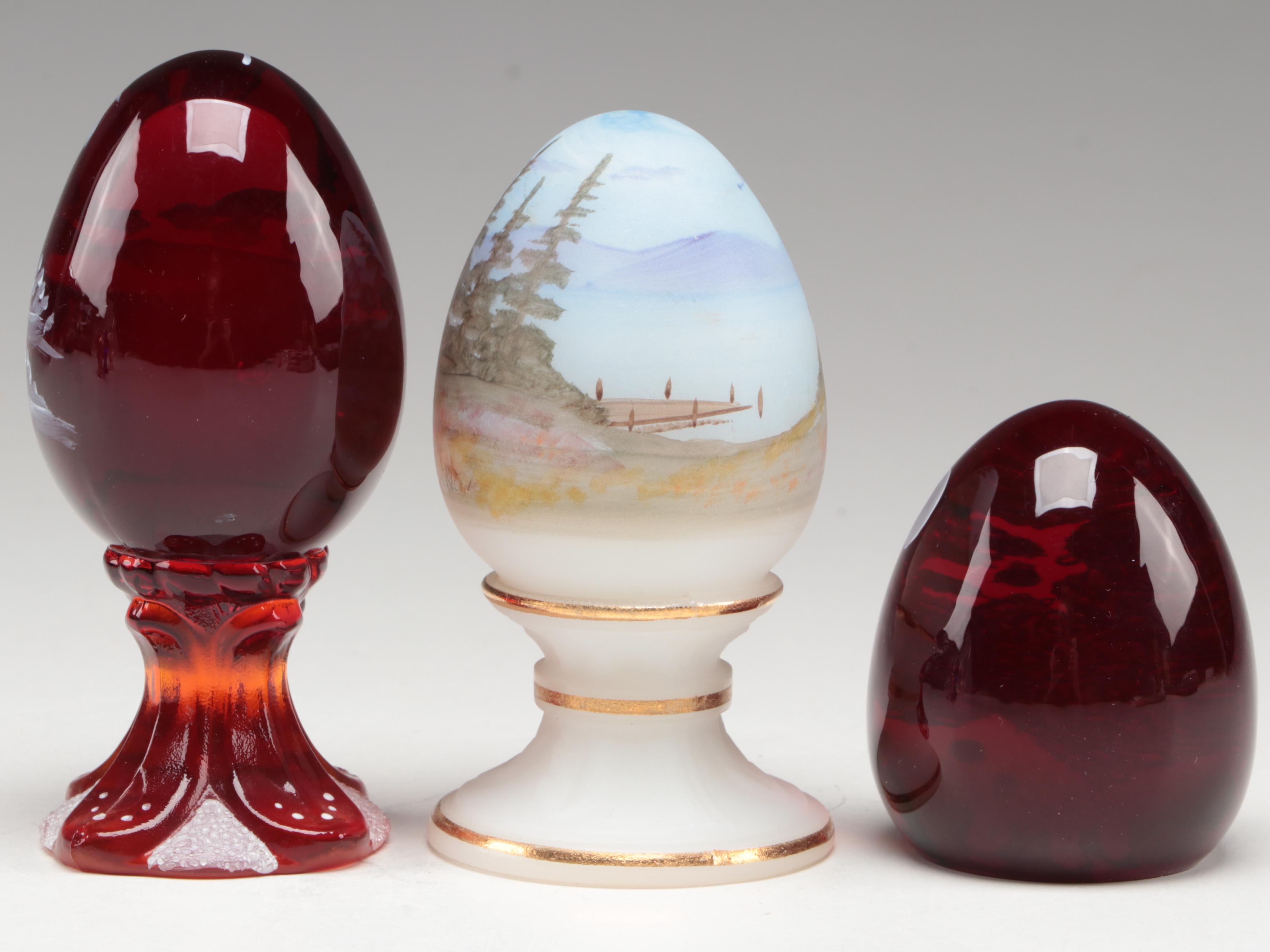 Fenton Hand-Painted Glass Eggs