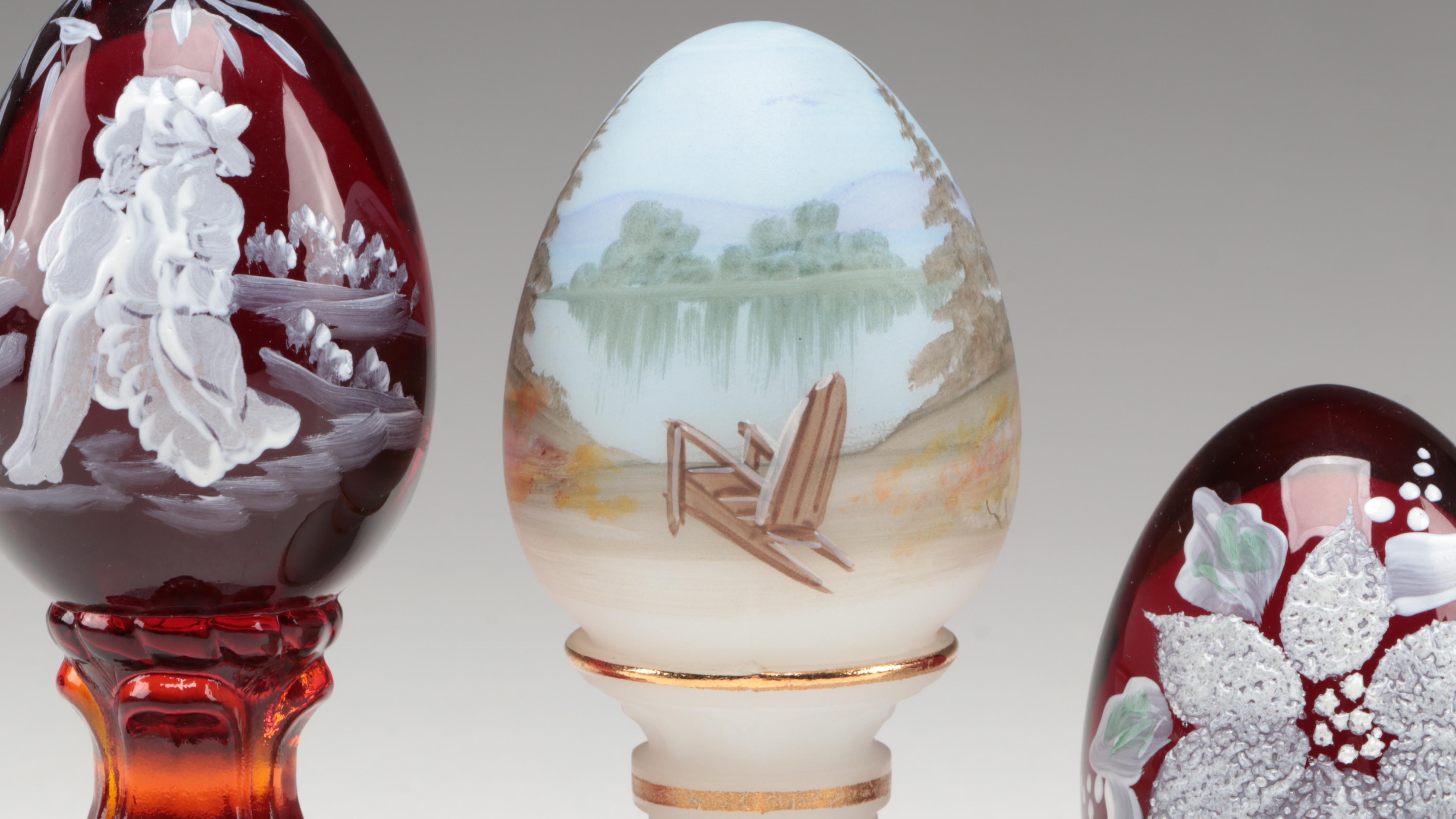 Fenton Hand-Painted Glass Eggs