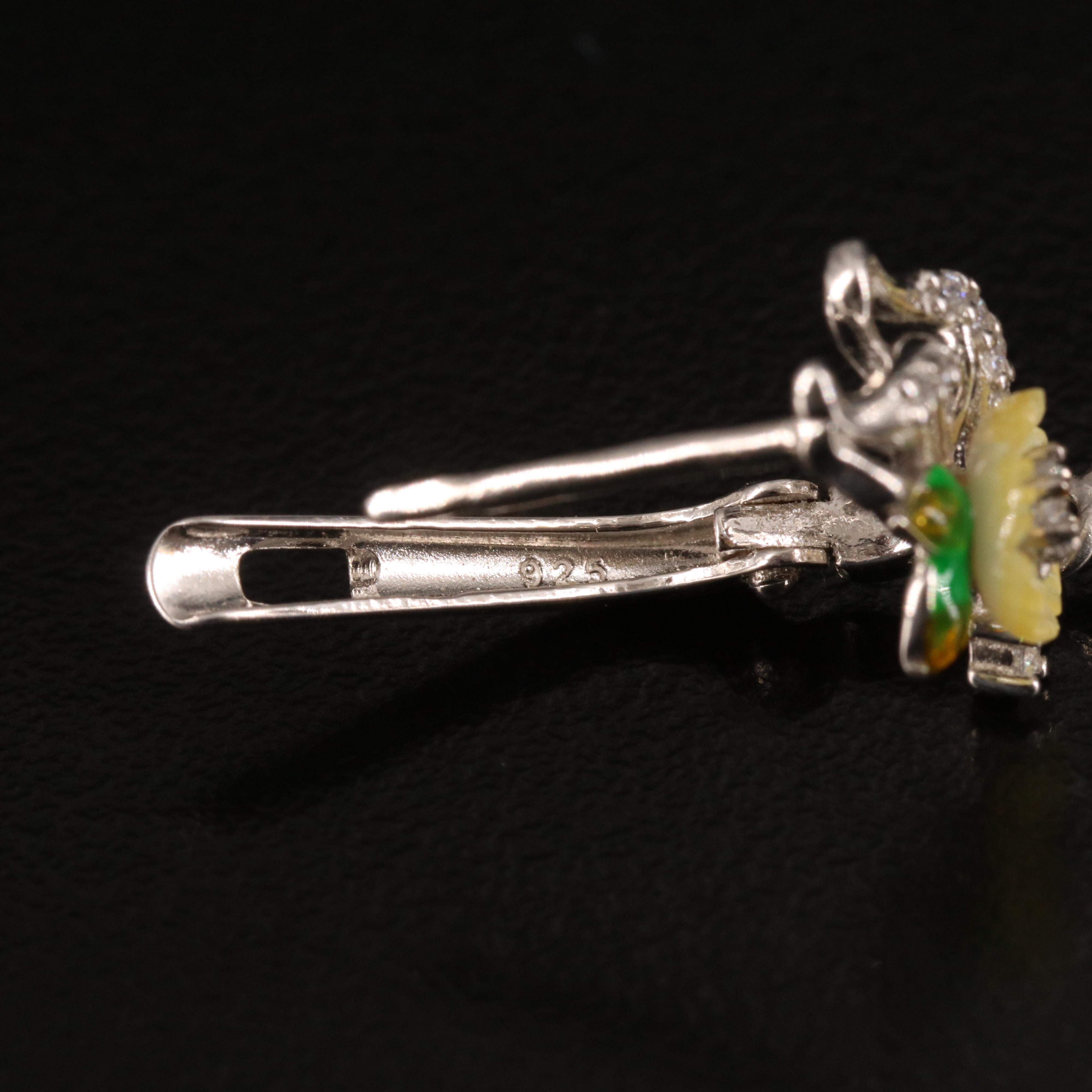 Sterling Mother-of-Pearl, Cubic Zirconia and Diopside Floral Earrings