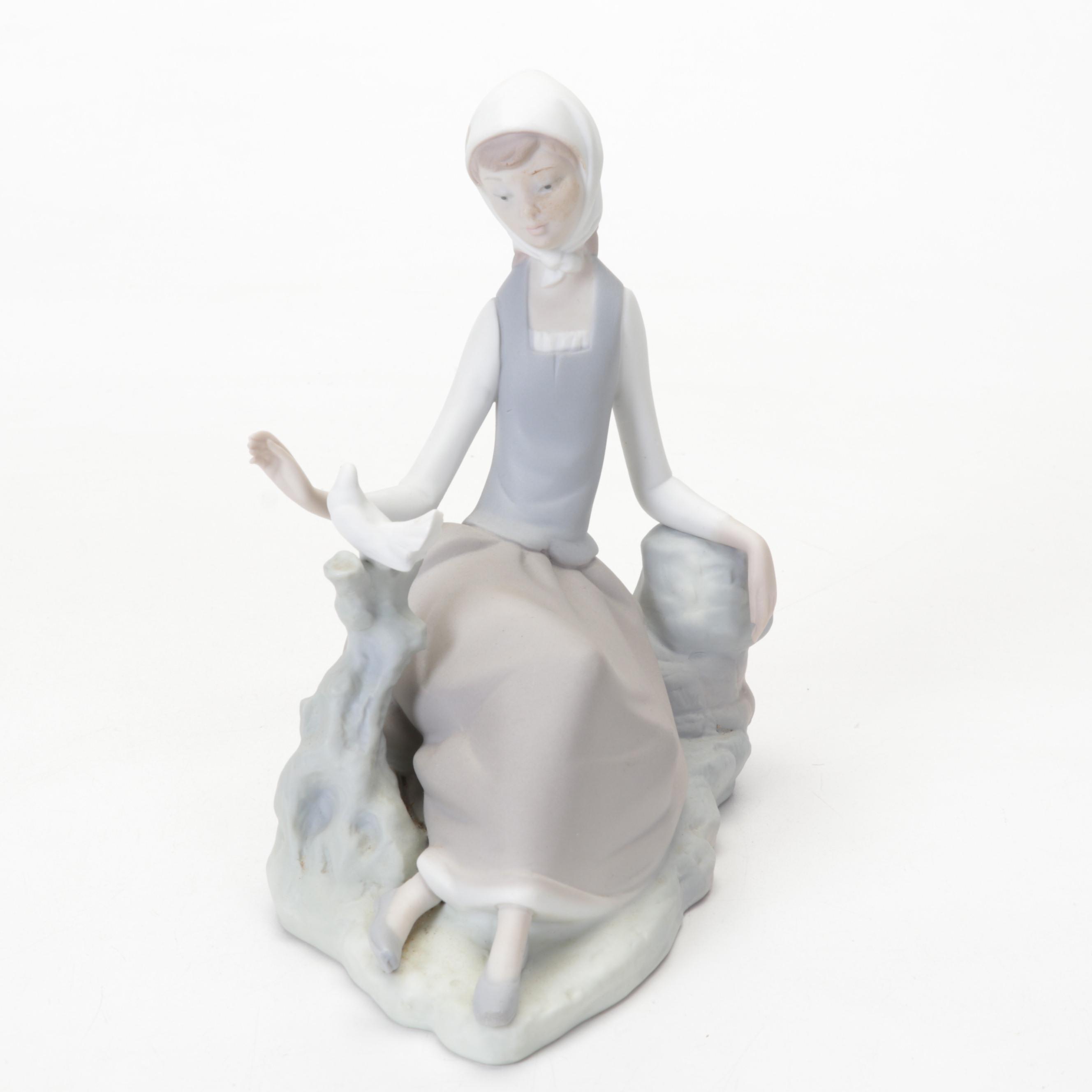 Lladró Porcelain "Shepherdess with Dove" and Other Figurines