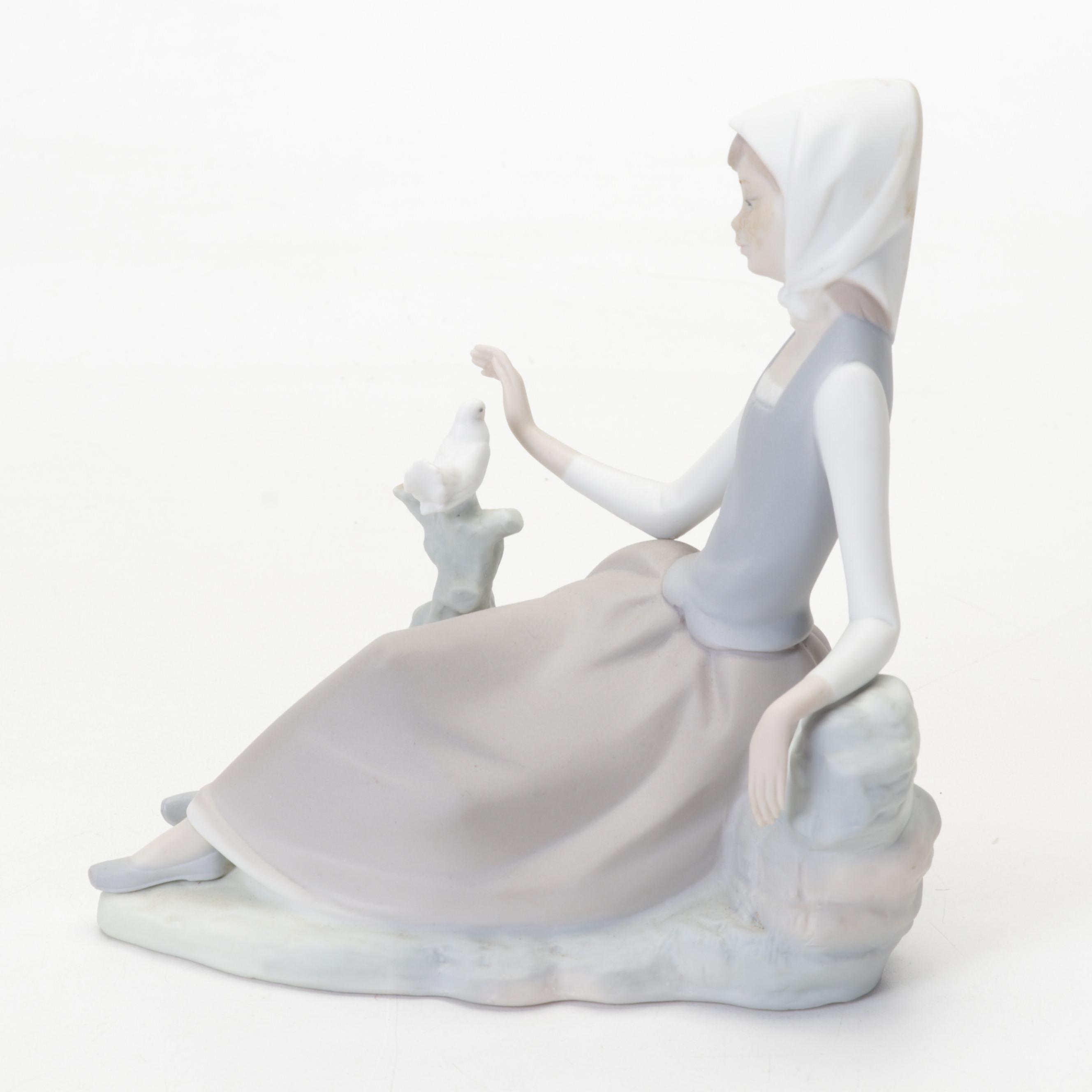 Lladró Porcelain "Shepherdess with Dove" and Other Figurines