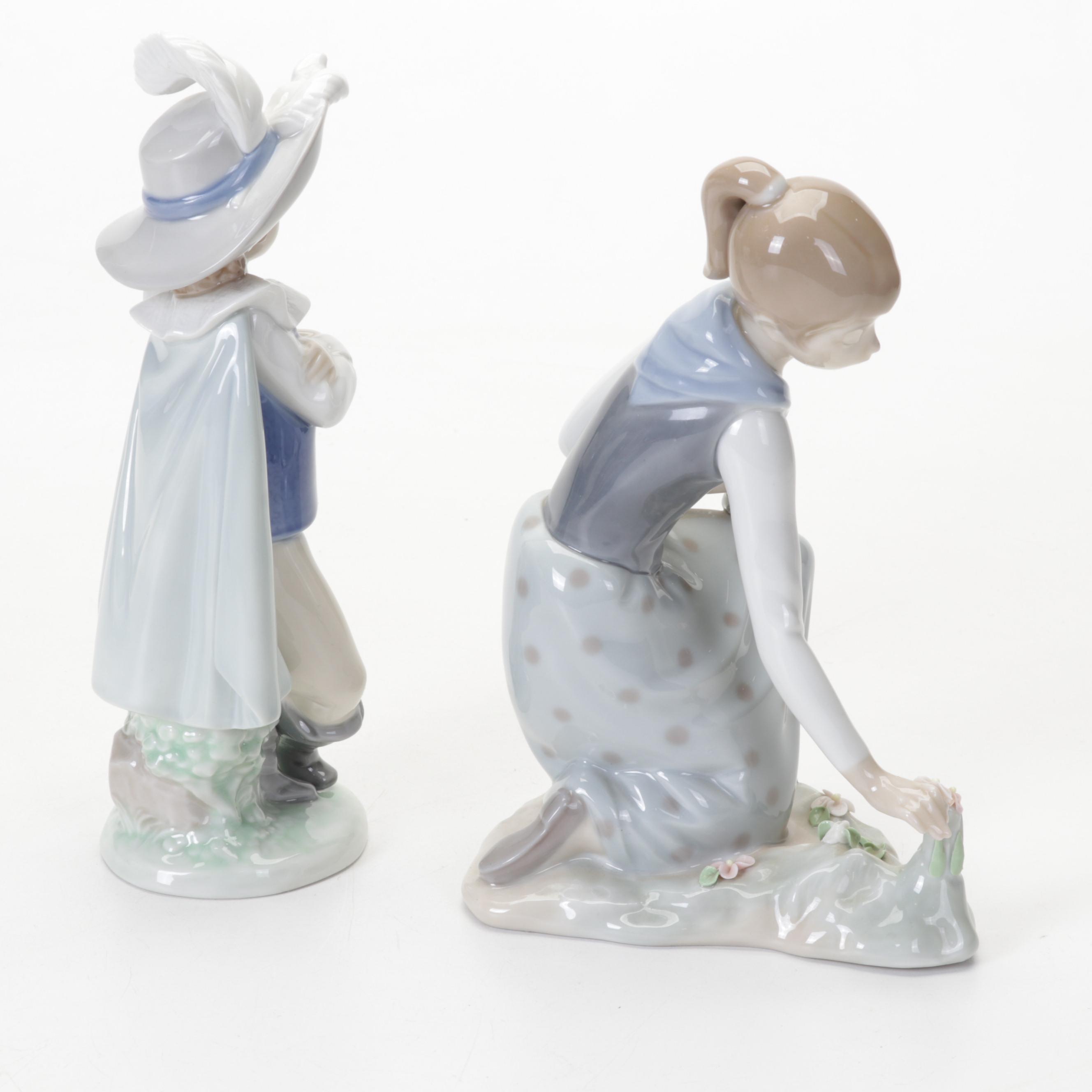 Lladró Porcelain "Shepherdess with Dove" and Other Figurines