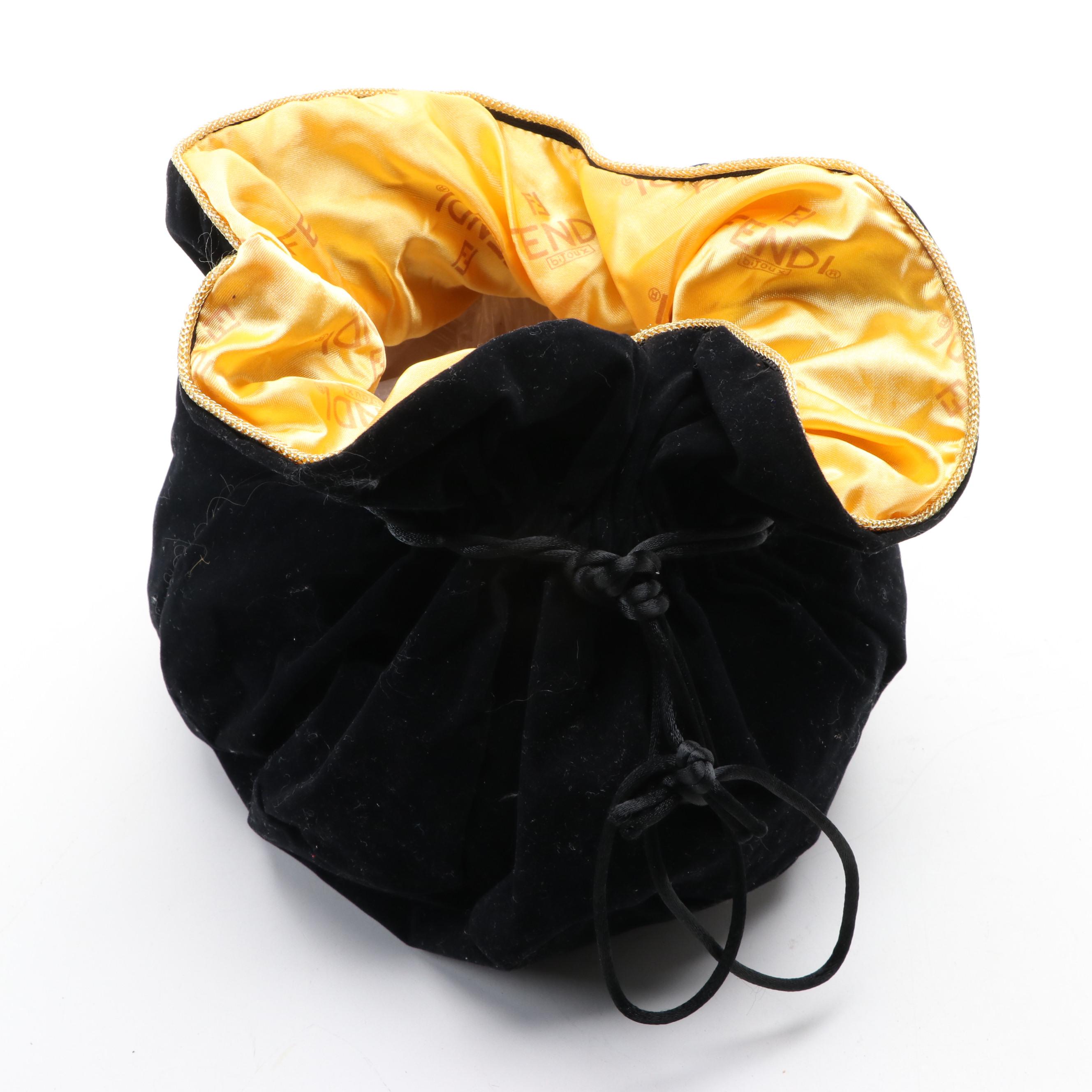 Fendi Bijoux Jewelry Pouch in Black Velveteen and Satin