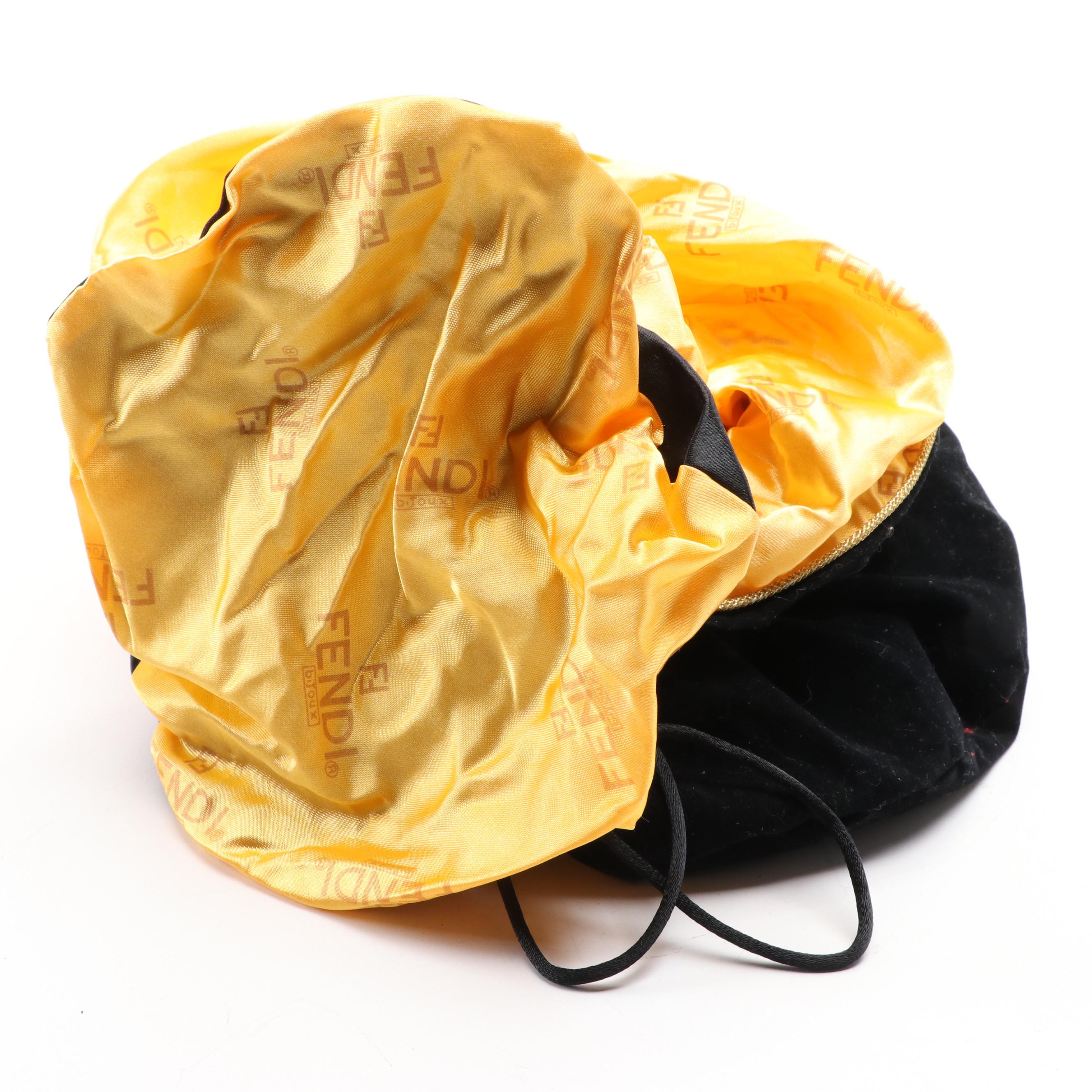 Fendi Bijoux Jewelry Pouch in Black Velveteen and Satin