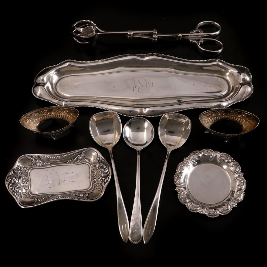 German 800 Silver Salt Cellar Stands with Other Sterling Table Accessories