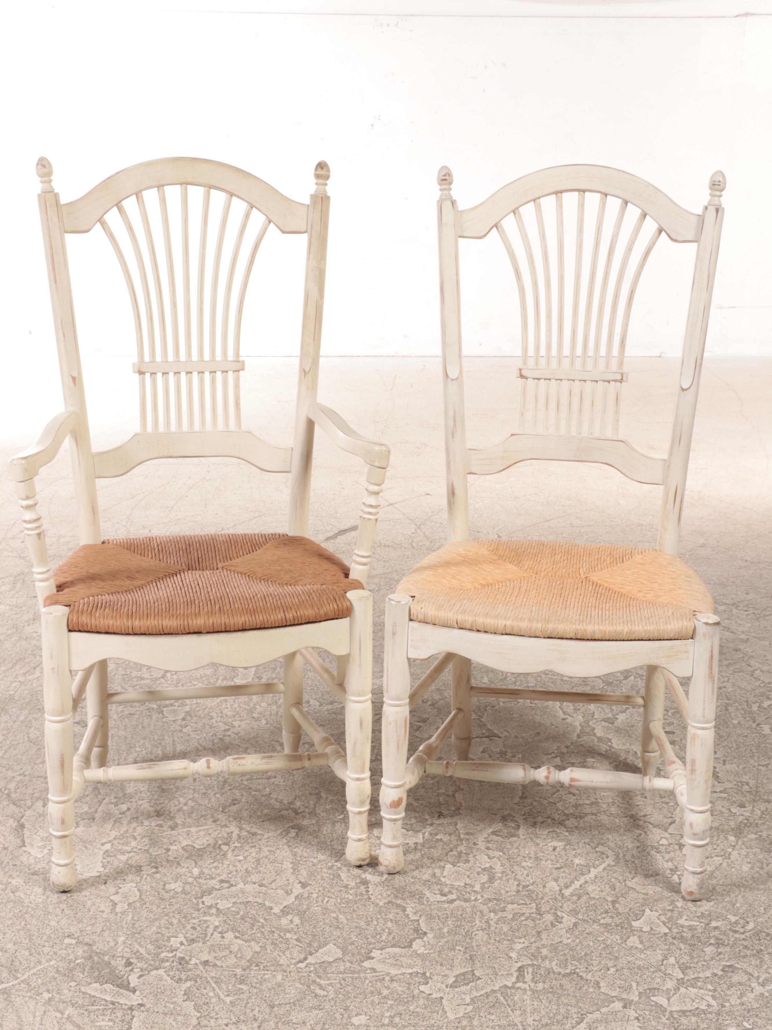 Six French Provincial Style White-Painted Dining Chairs, Late 20th Century