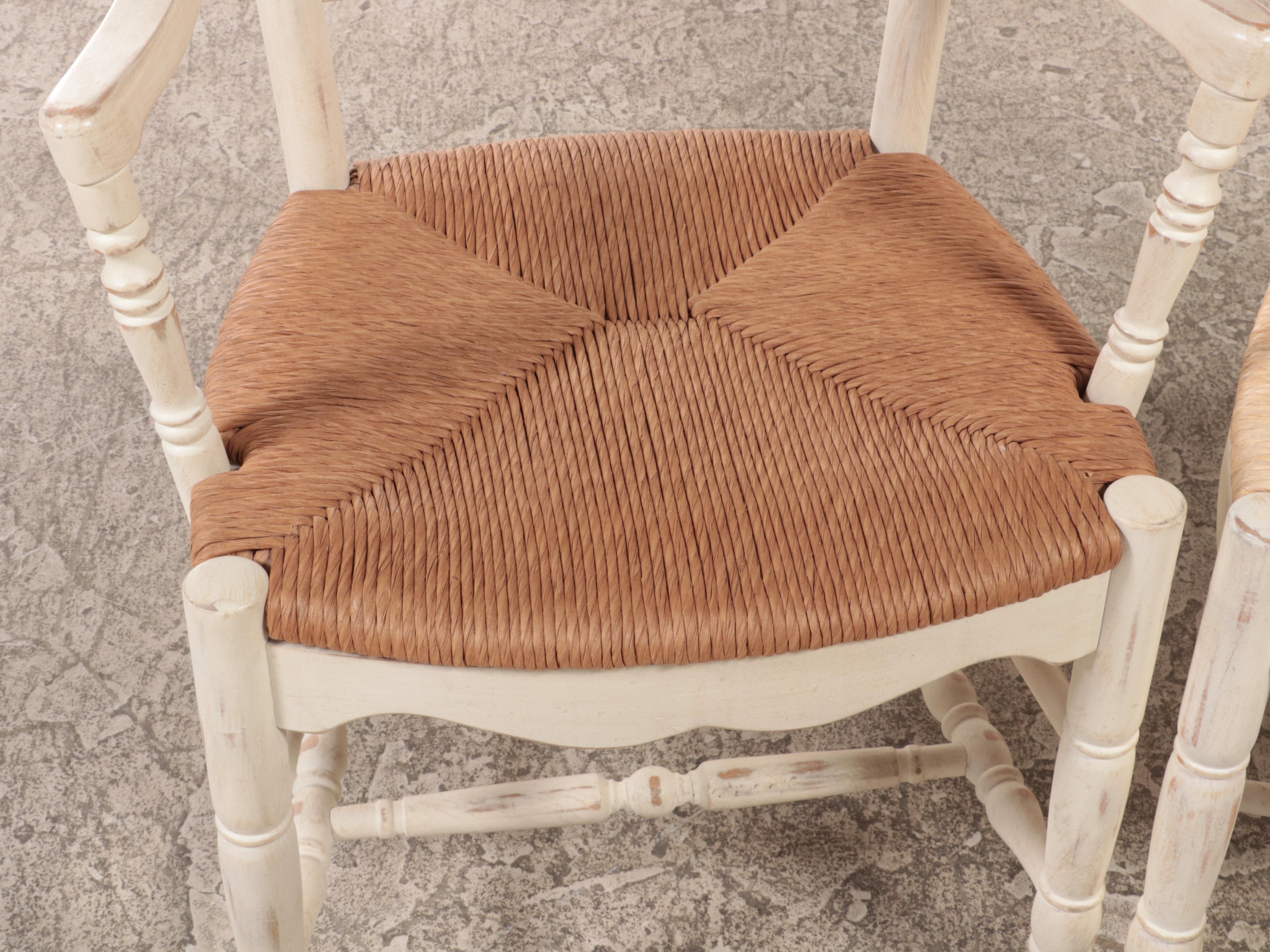 Six French Provincial Style White-Painted Dining Chairs, Late 20th Century