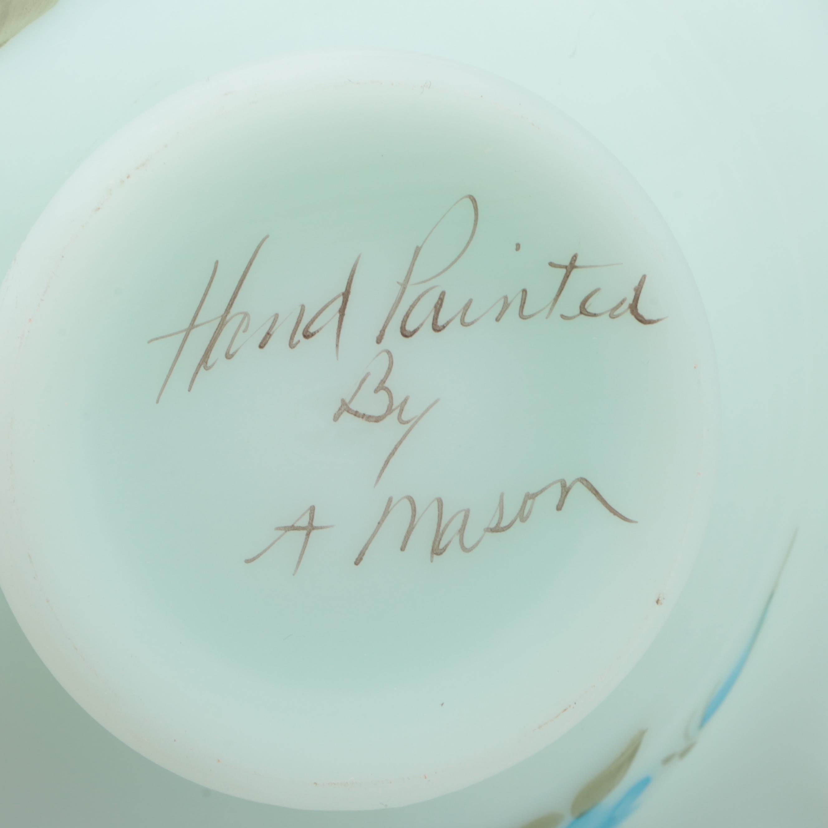 Hand-Painted Fenton Cameo Satin Baskets with Fenton Vases and Bell