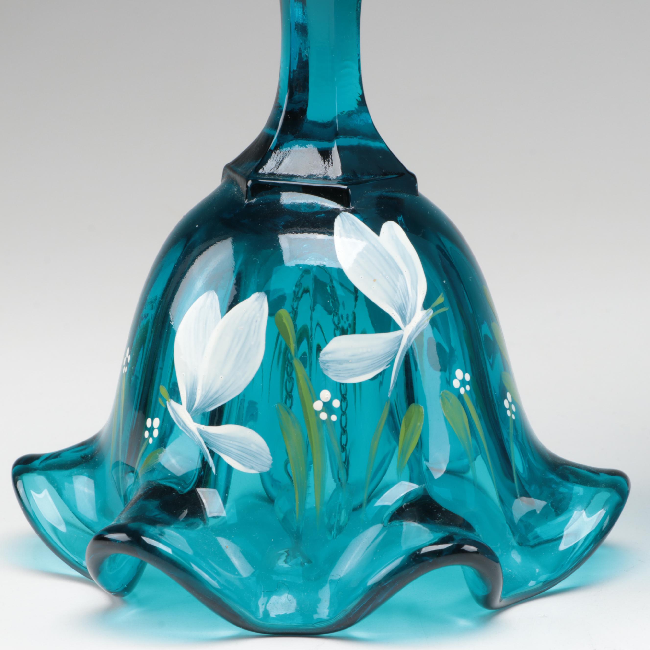 Hand-Painted Fenton Cameo Satin Baskets with Fenton Vases and Bell