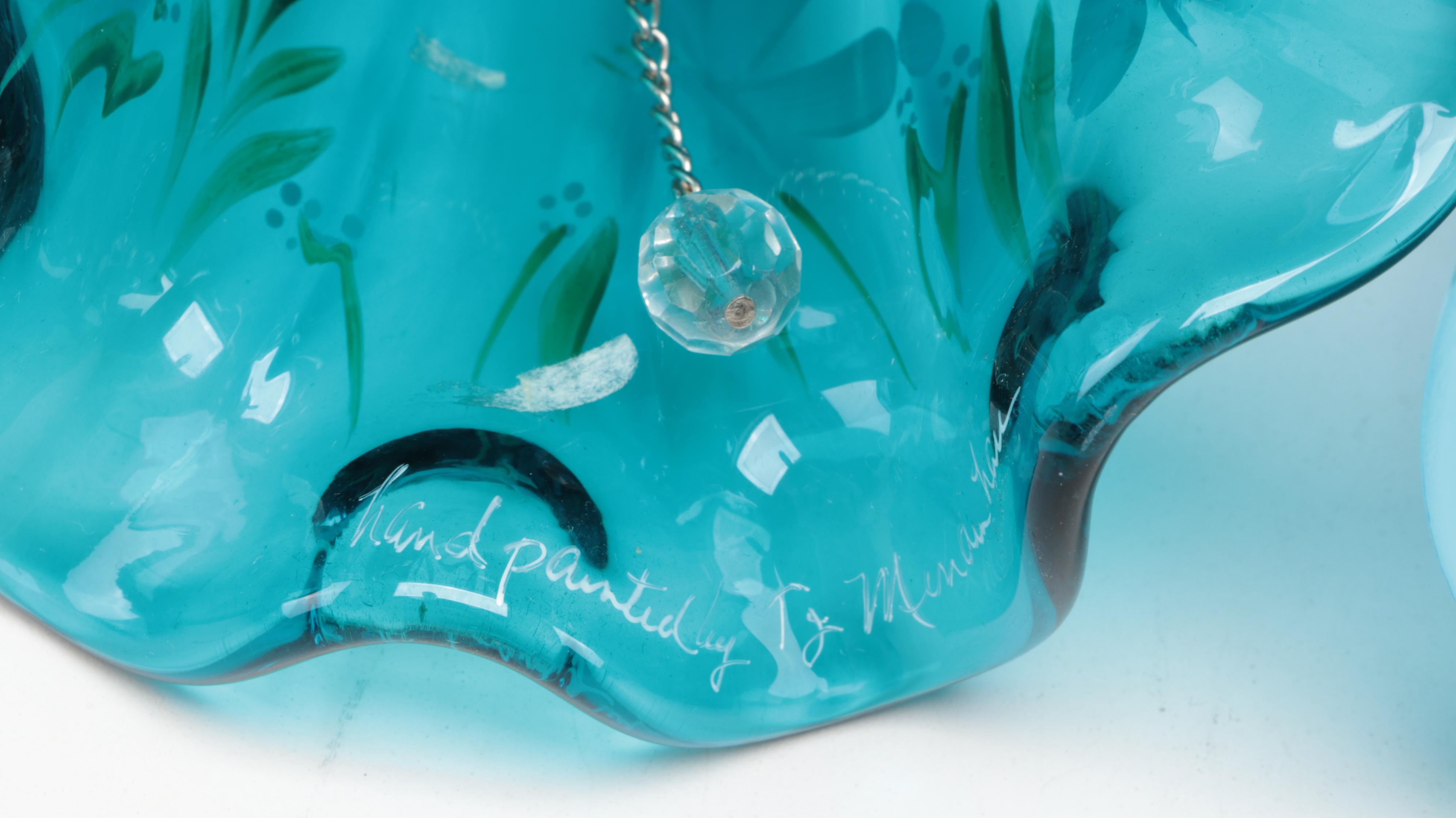 Hand-Painted Fenton Cameo Satin Baskets with Fenton Vases and Bell