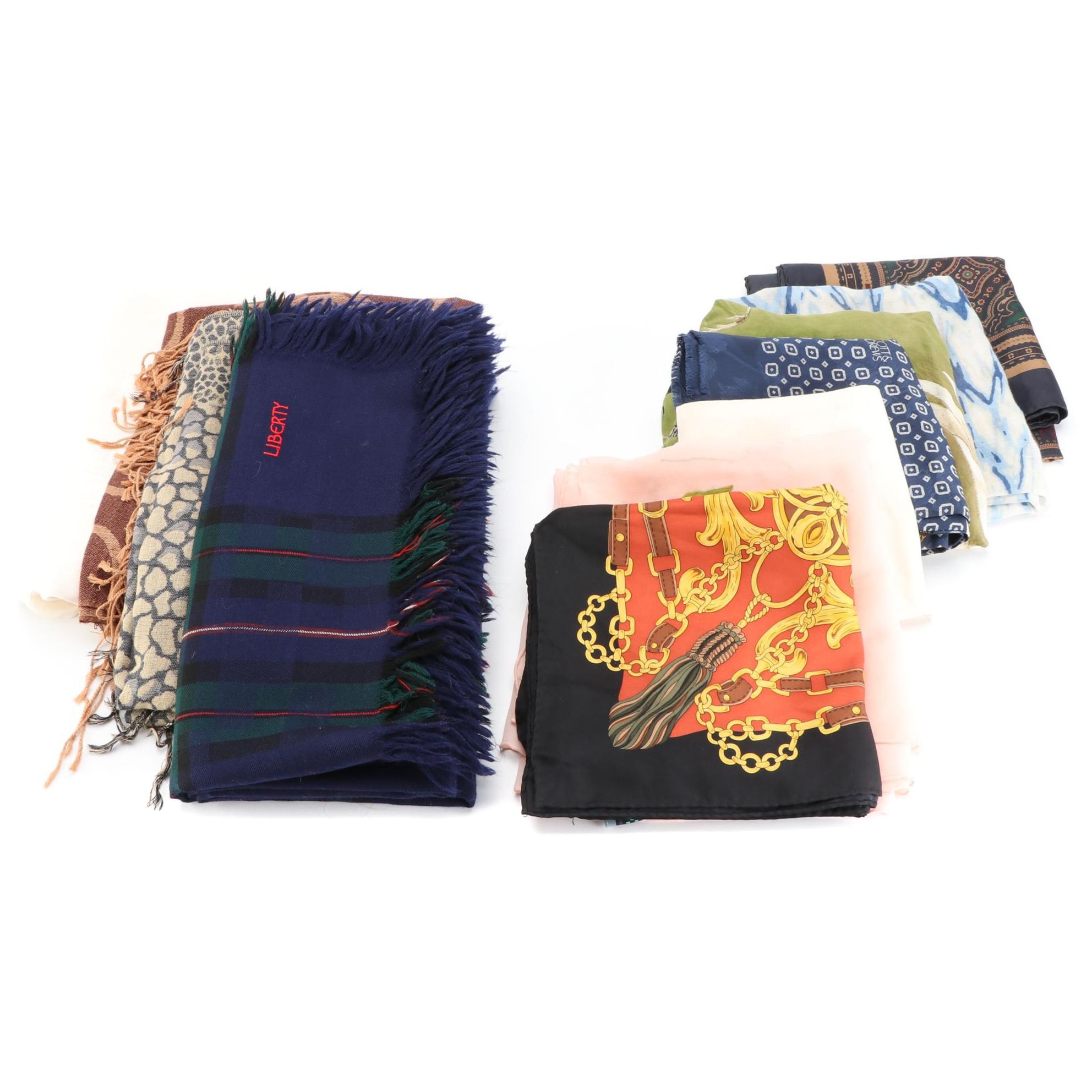 Liberty of London Plaid Wrap, Harrods Silk Wrap, Print Scarves, and More