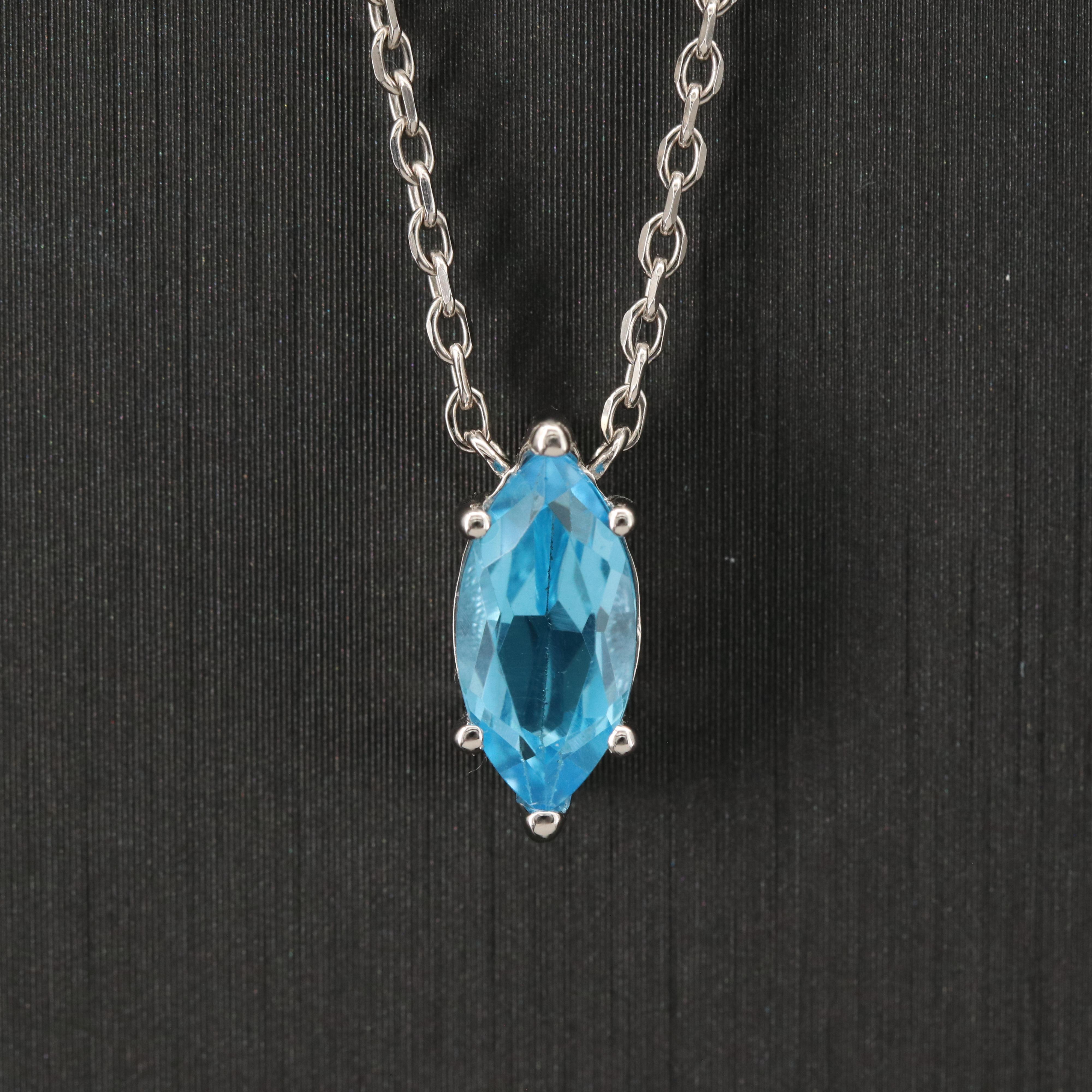10K Swiss Blue Topaz Navette Necklace