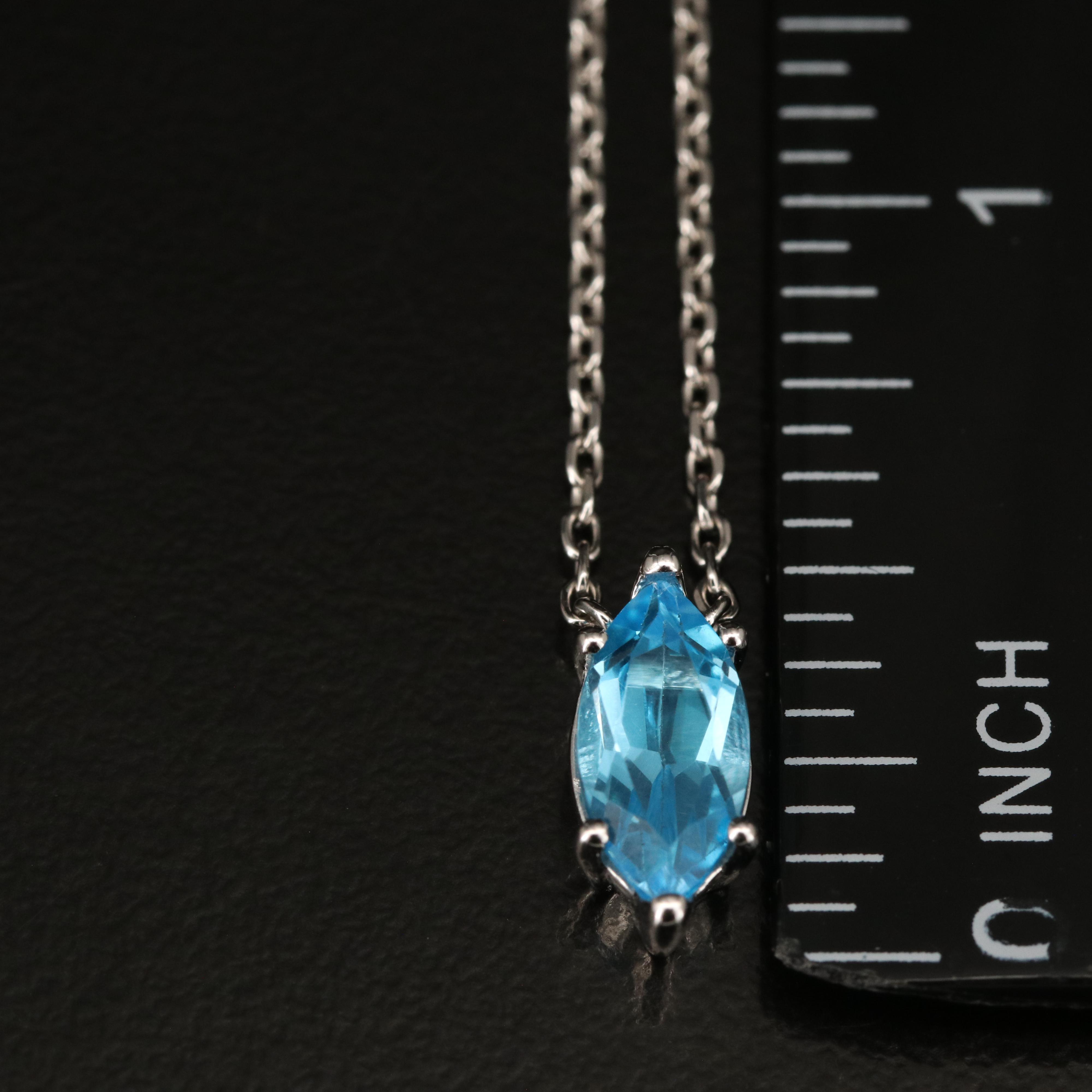 10K Swiss Blue Topaz Navette Necklace