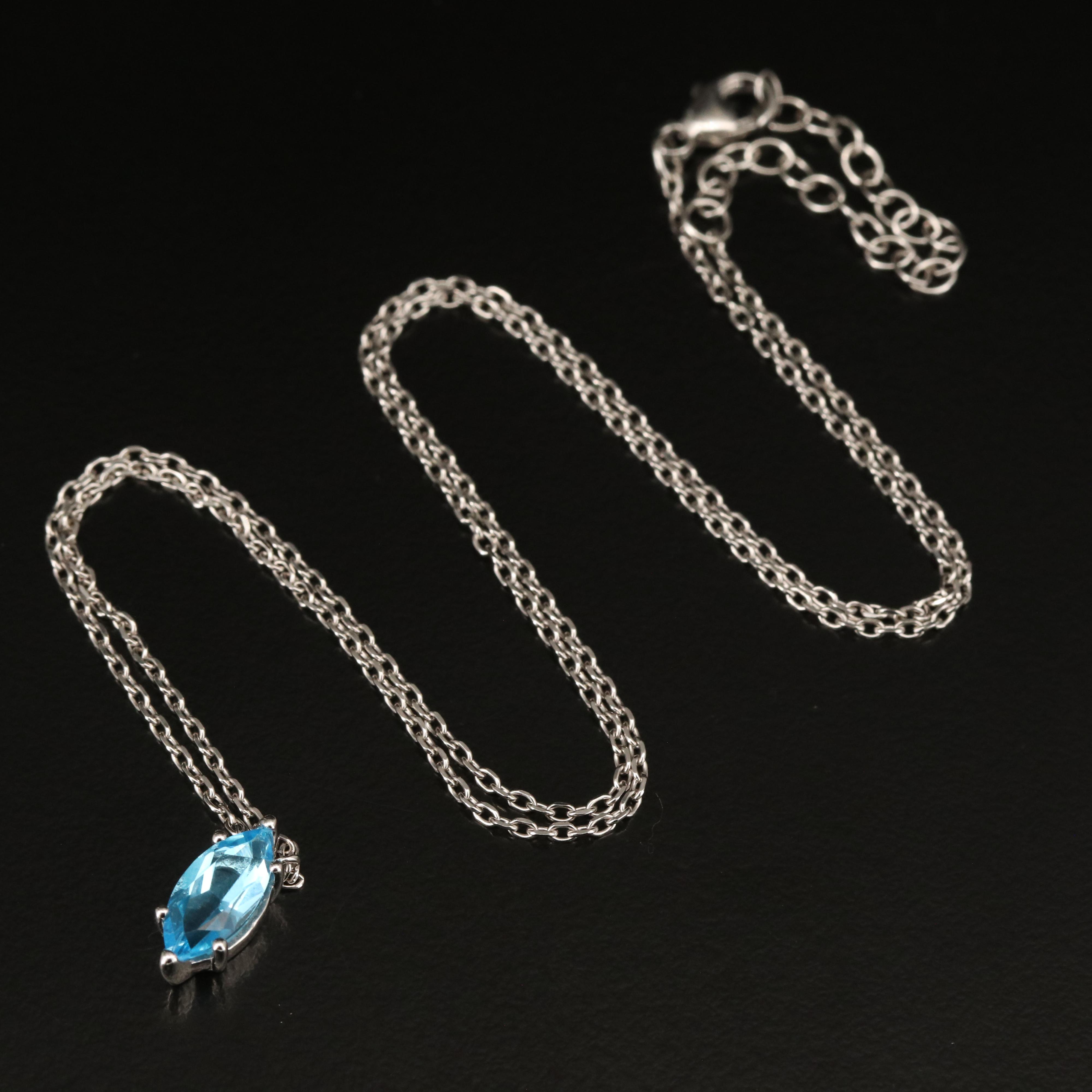 10K Swiss Blue Topaz Navette Necklace