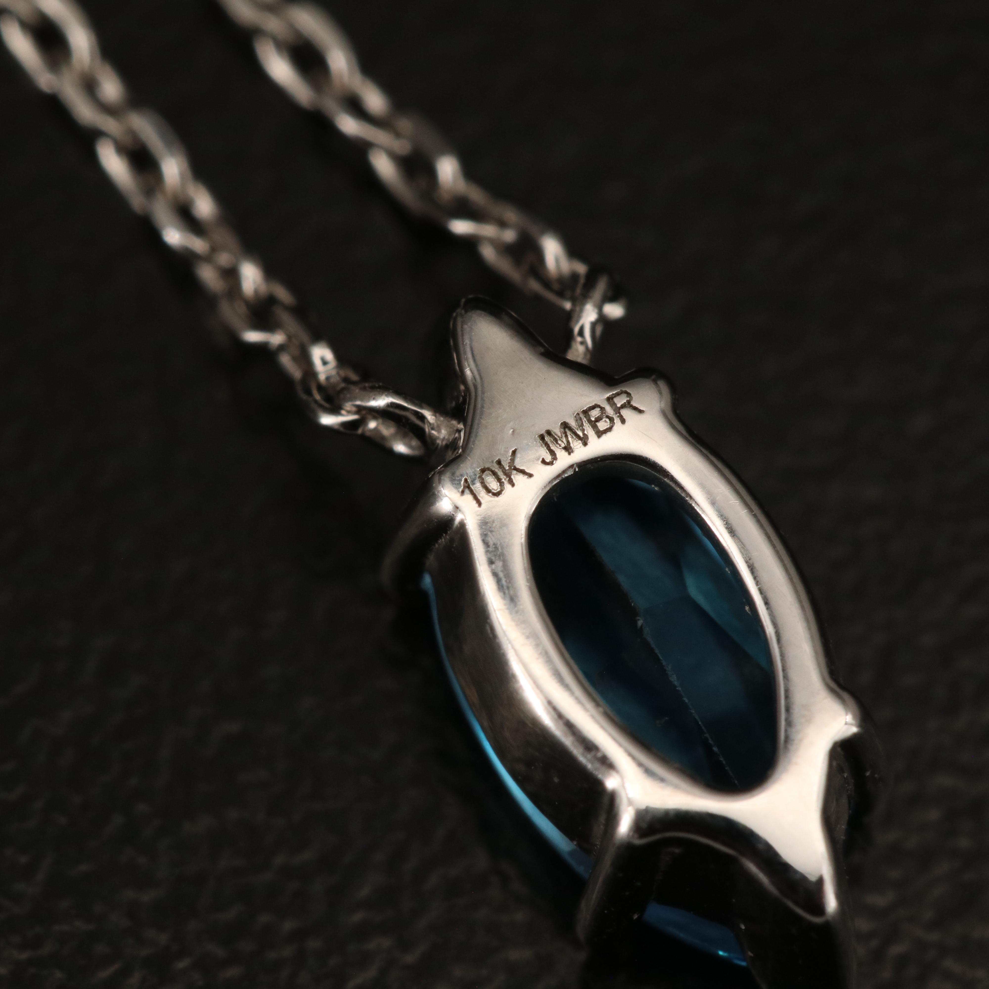 10K Swiss Blue Topaz Navette Necklace