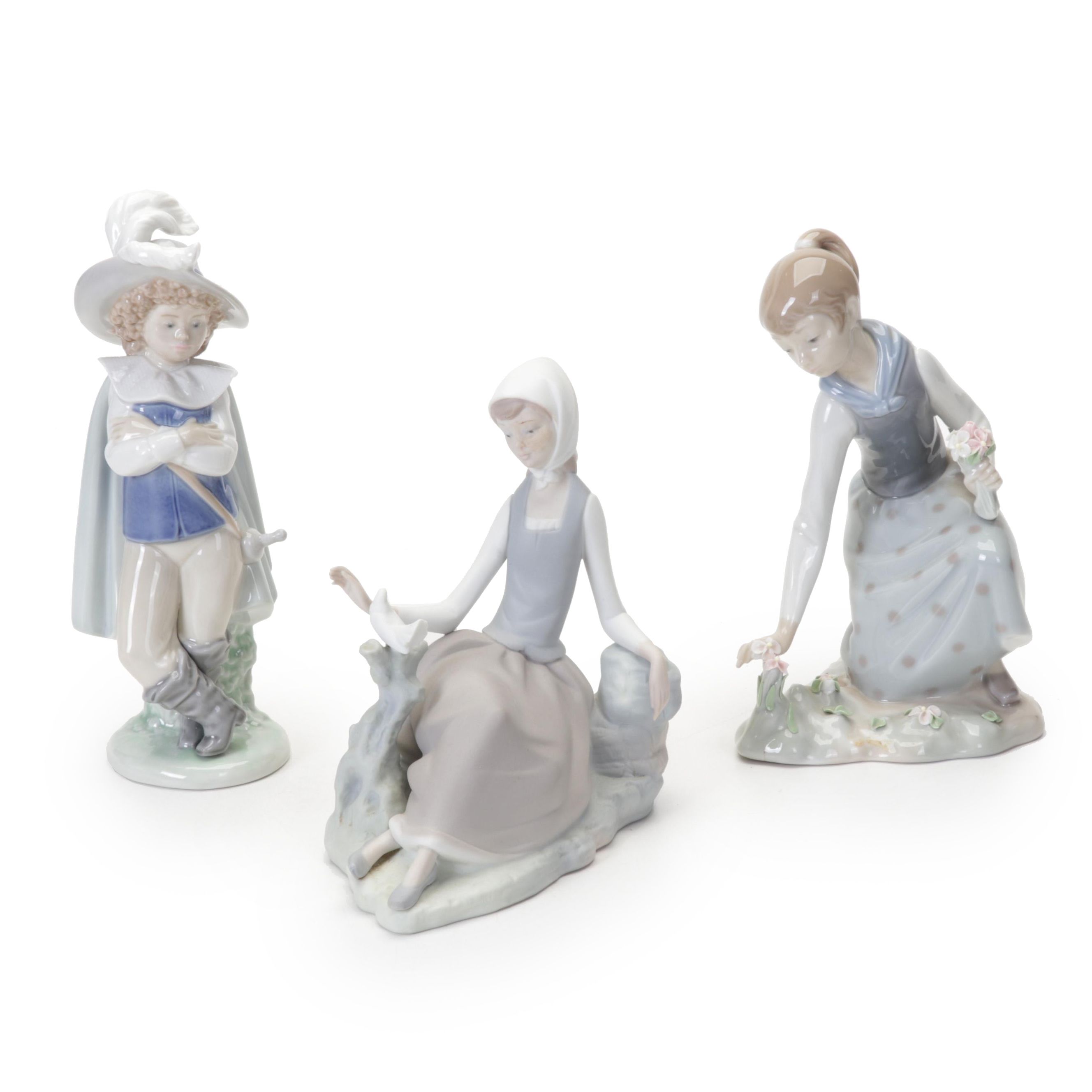 Lladró Porcelain "Shepherdess with Dove" and Other Figurines