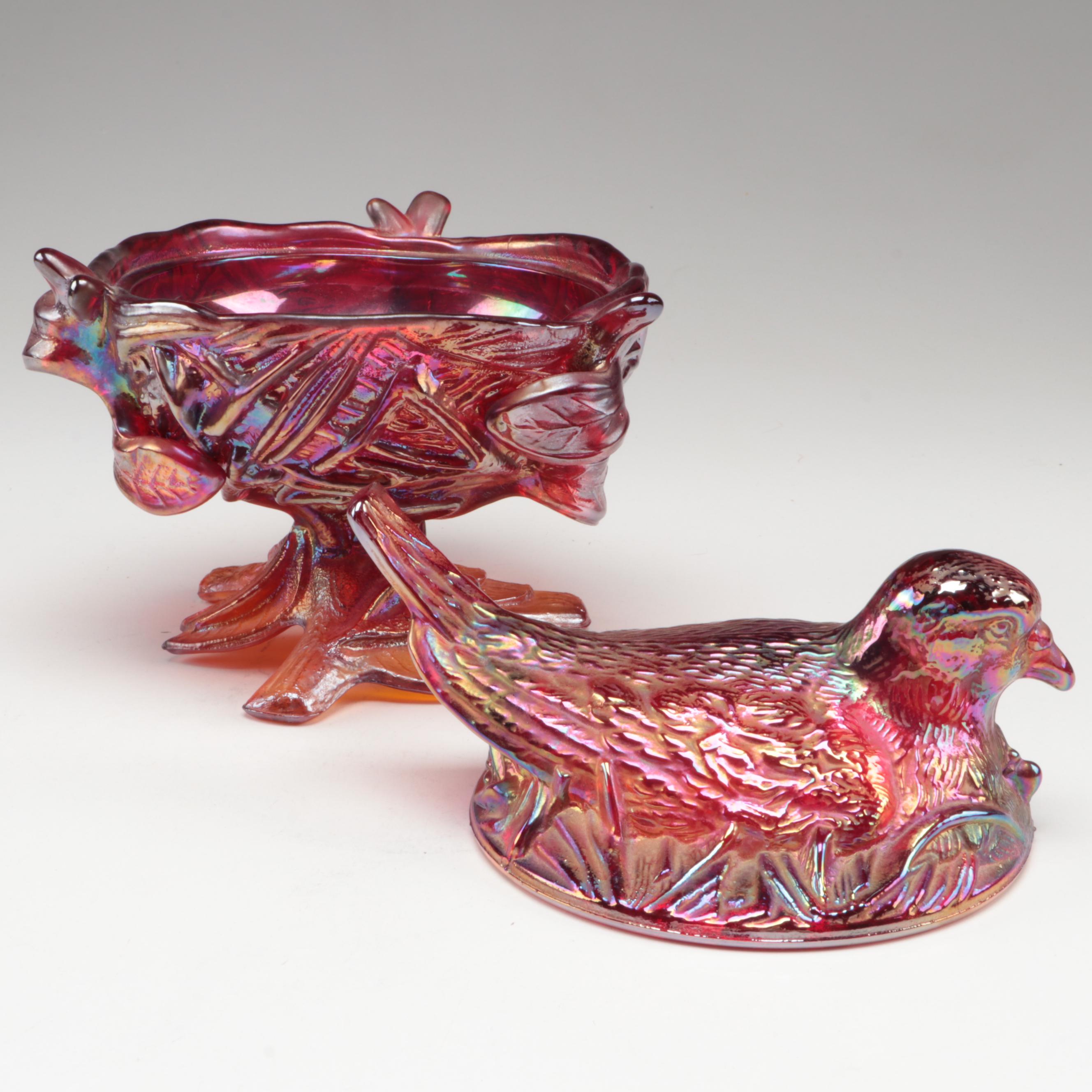 Fenton and Westmoreland Carnival Glass Bowls and Candy Dish