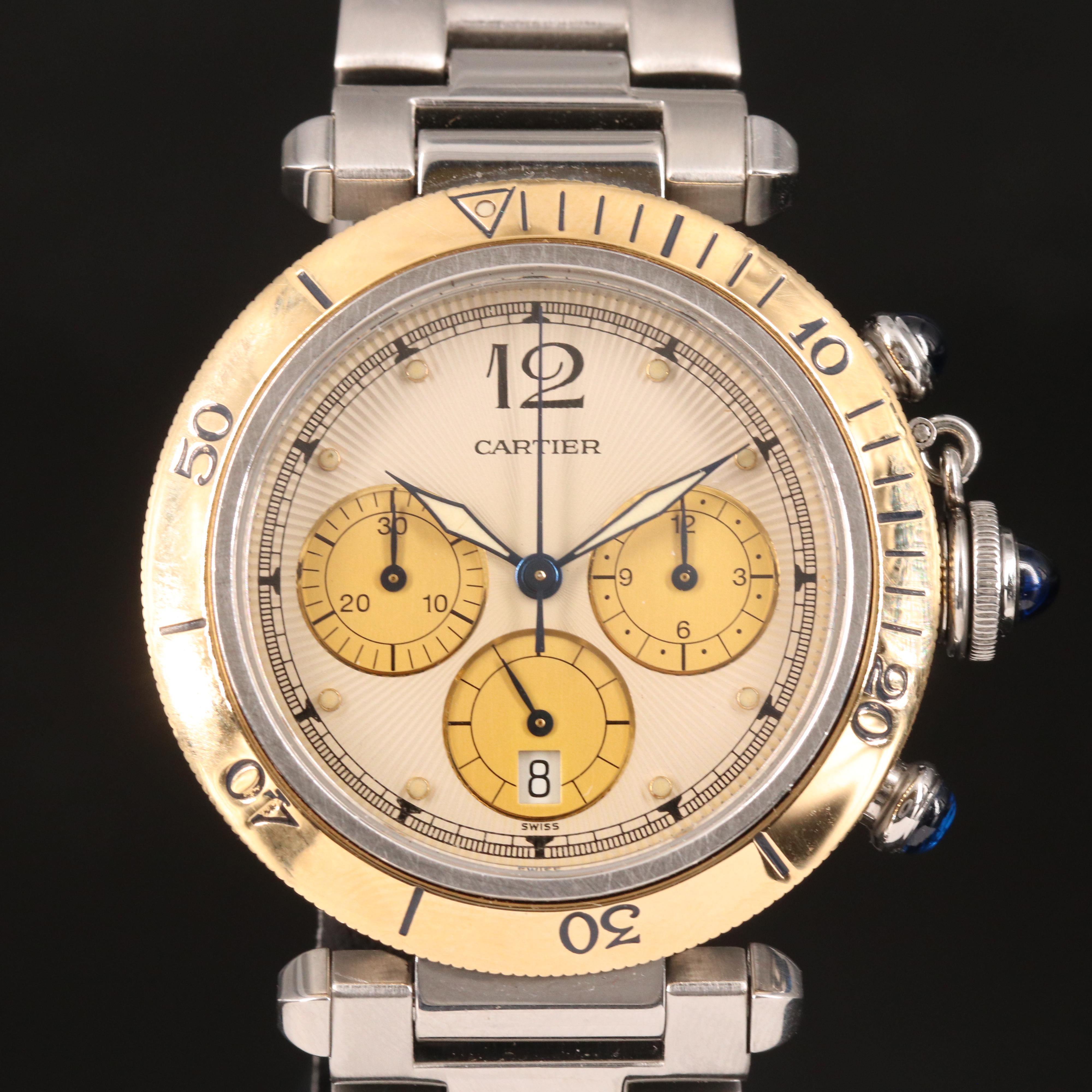 Cartier Pasha de Cartier Chronograph 18K and Stainless Guilloche Dial Watch