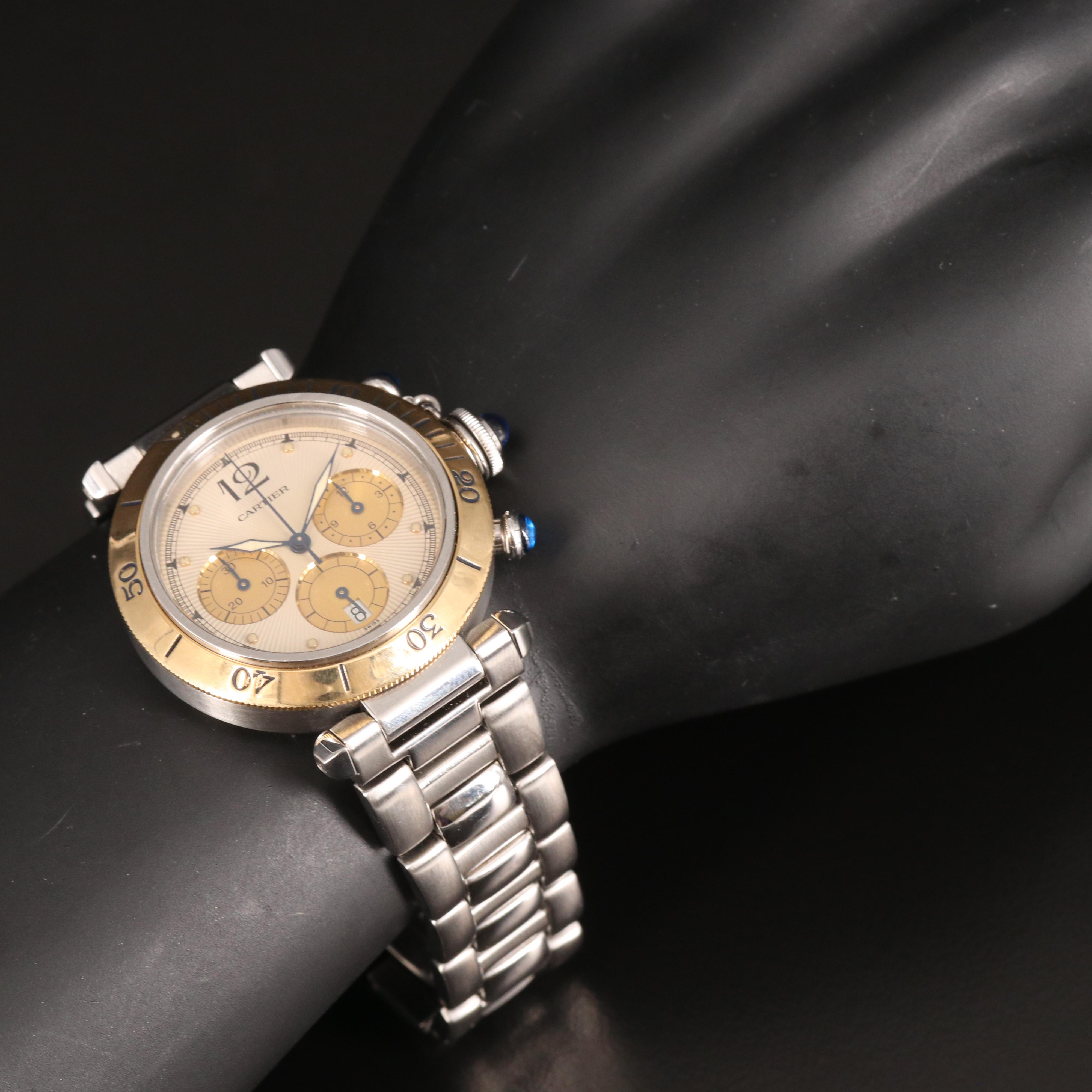 Cartier Pasha de Cartier Chronograph 18K and Stainless Guilloche Dial Watch