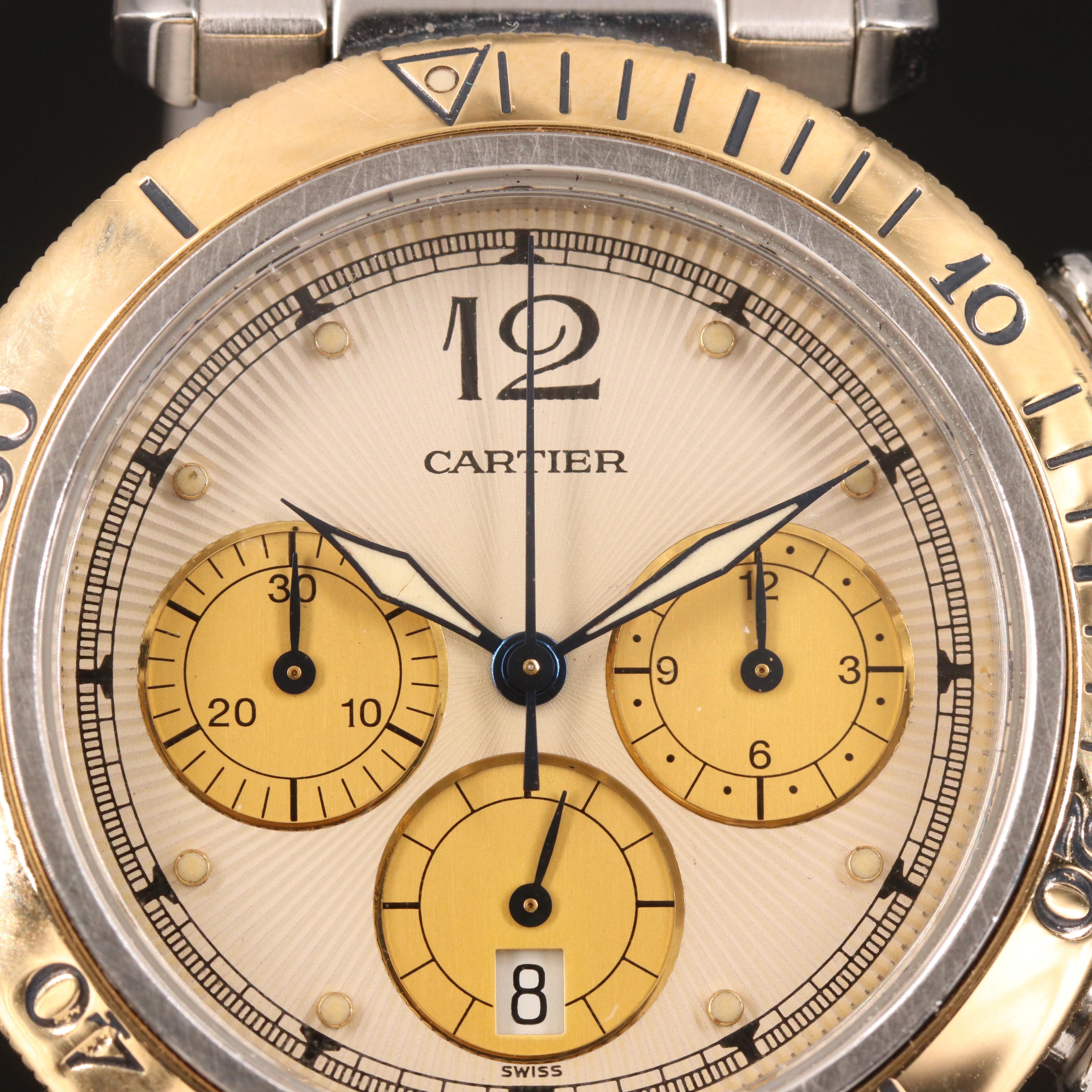 Cartier Pasha de Cartier Chronograph 18K and Stainless Guilloche Dial Watch