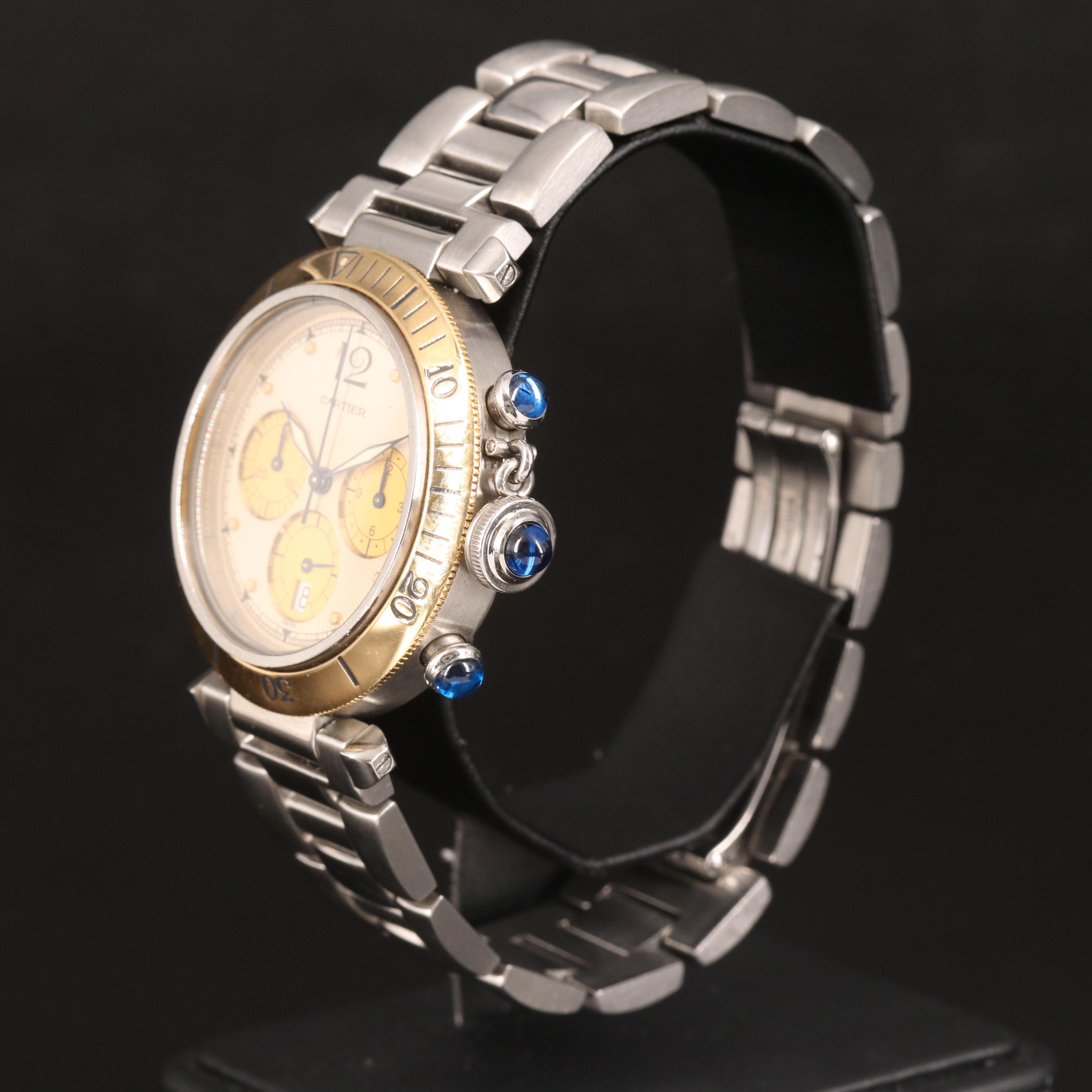 Cartier Pasha de Cartier Chronograph 18K and Stainless Guilloche Dial Watch