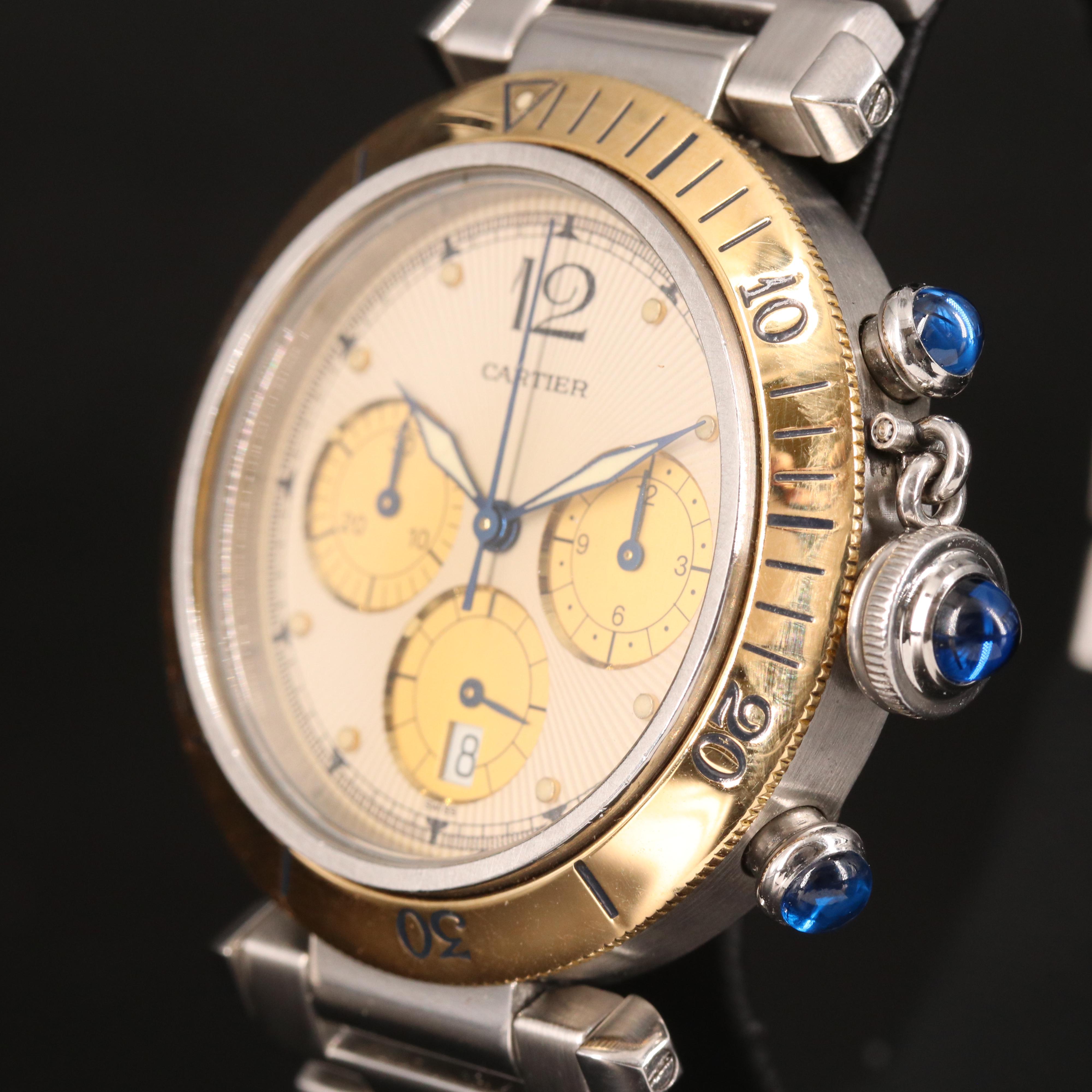 Cartier Pasha de Cartier Chronograph 18K and Stainless Guilloche Dial Watch