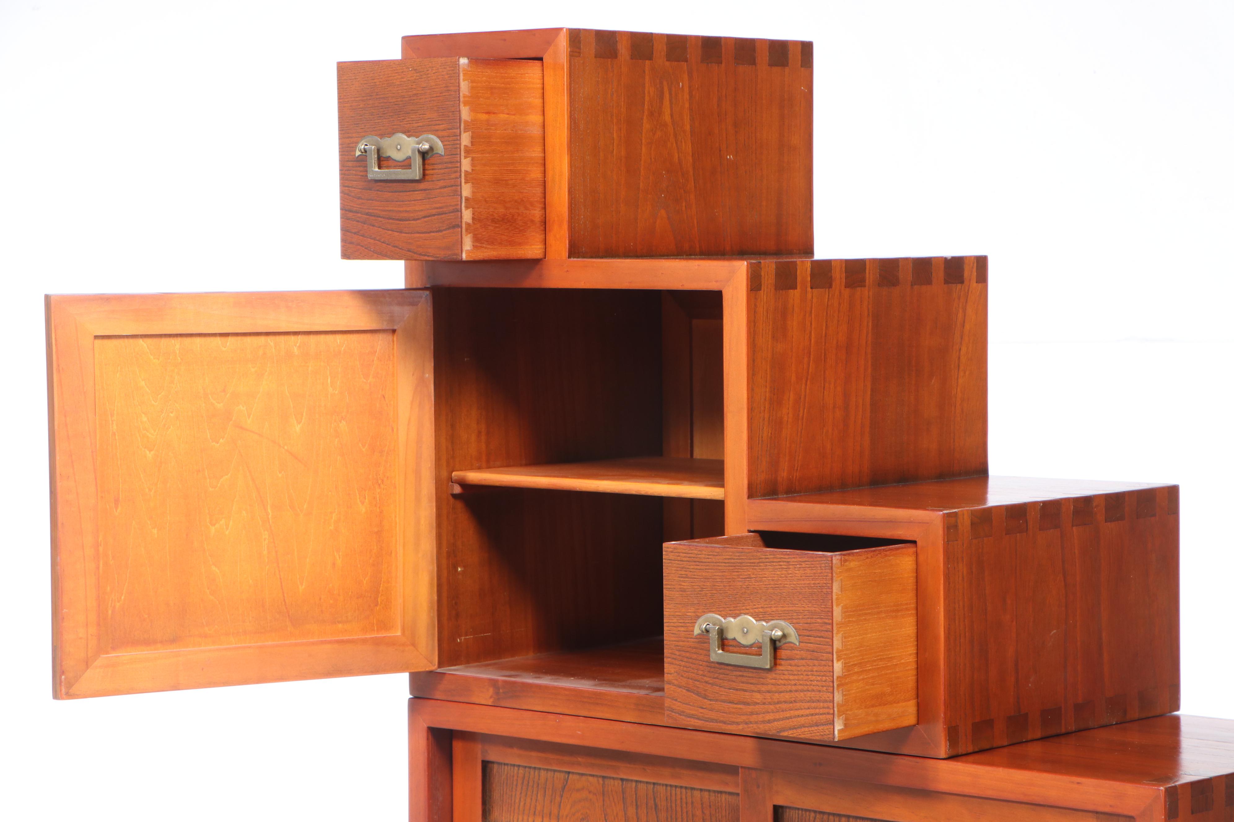 Four-Piece Japanese Elm Stepped Tansu Chest