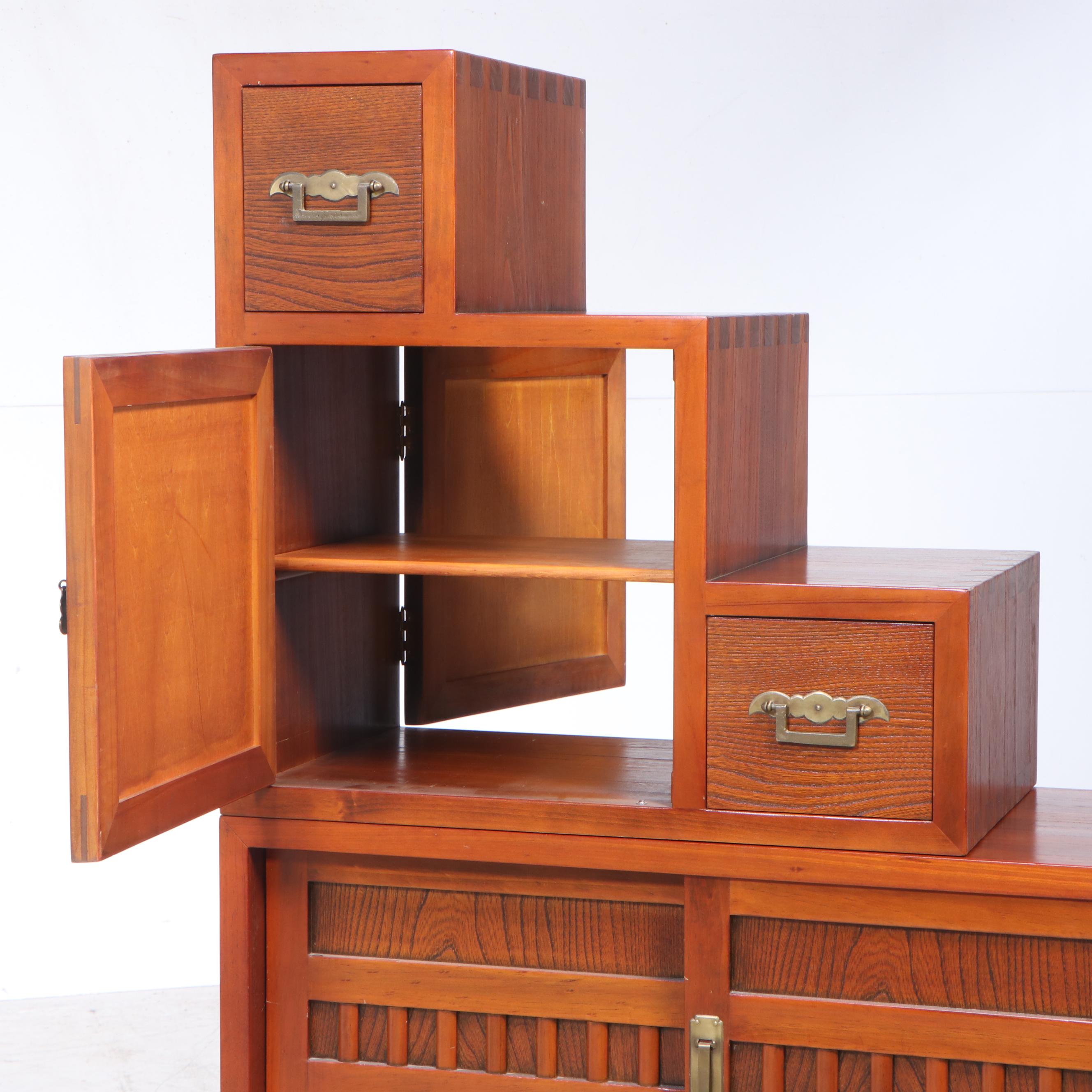 Four-Piece Japanese Elm Stepped Tansu Chest
