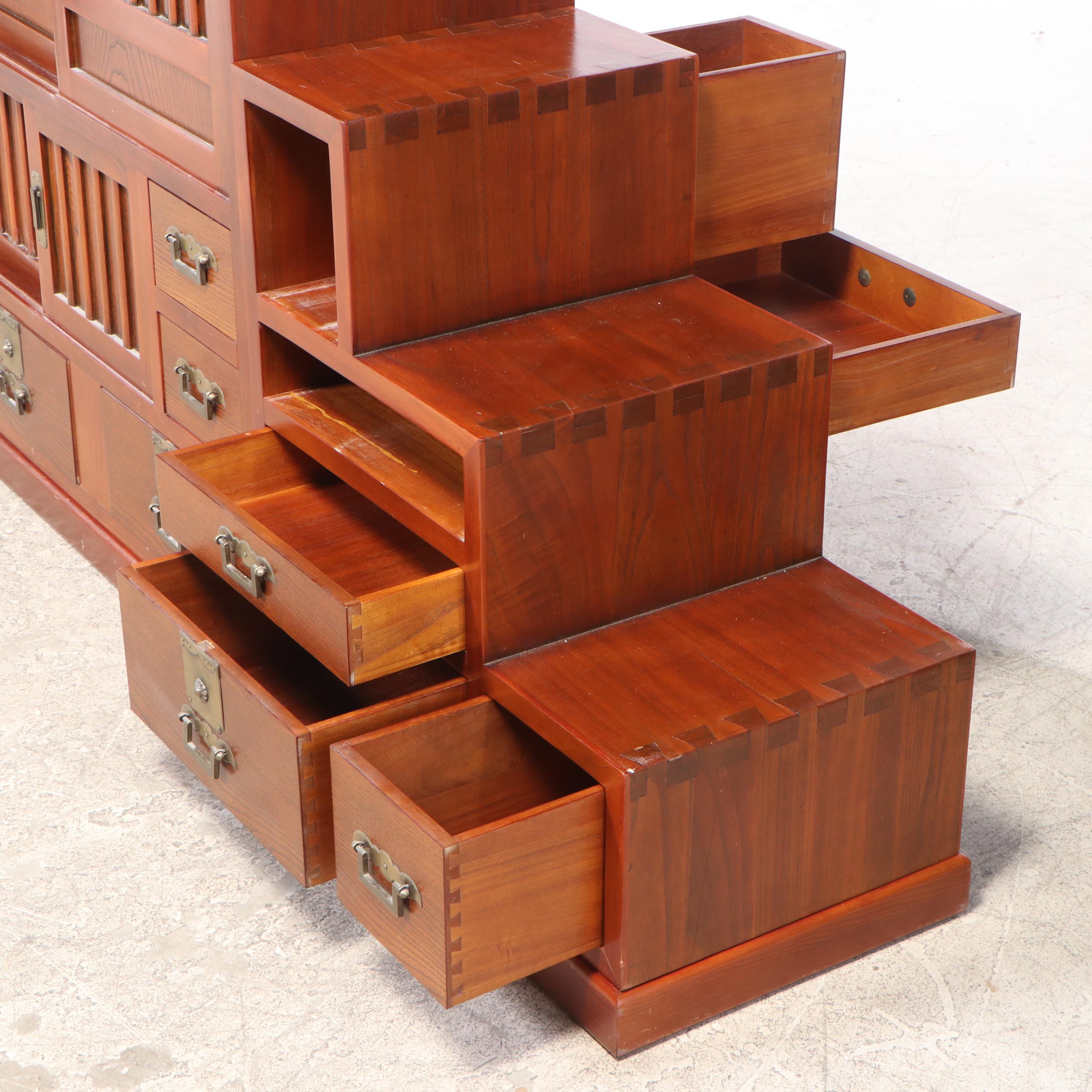 Four-Piece Japanese Elm Stepped Tansu Chest