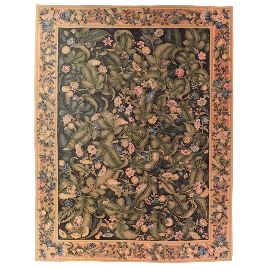 8'11 x 11'7 Handwoven Flemish Feuilles de Choux Aubusson Design Carpet