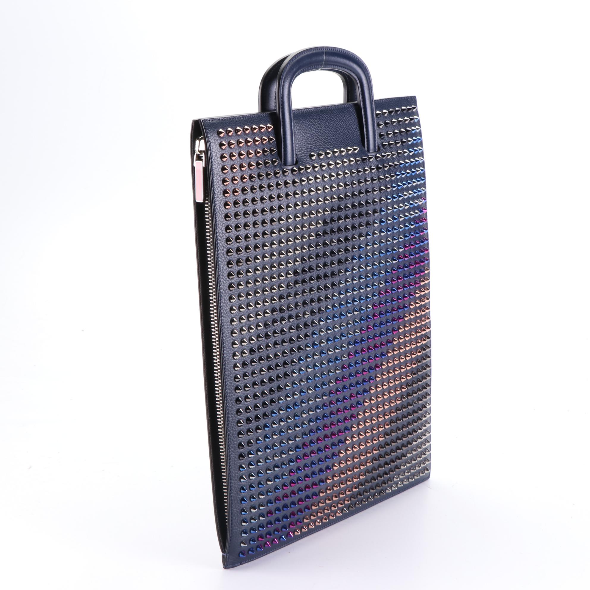 Christian Louboutin Large Trictrac Portfolio Bag in Spiked Grained Leather