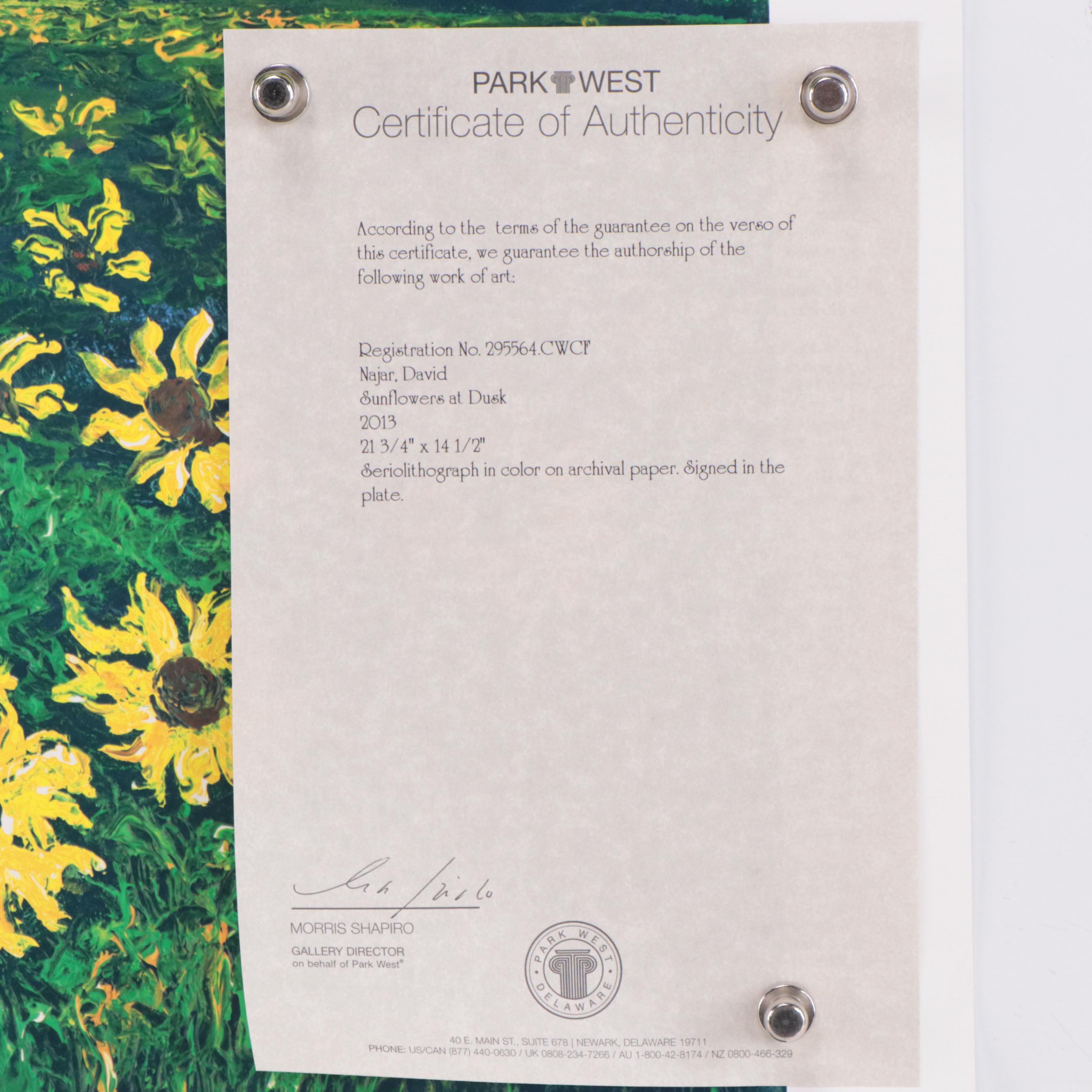 Seriolithograph After David Najar "Sunflowers At Dusk," 2013