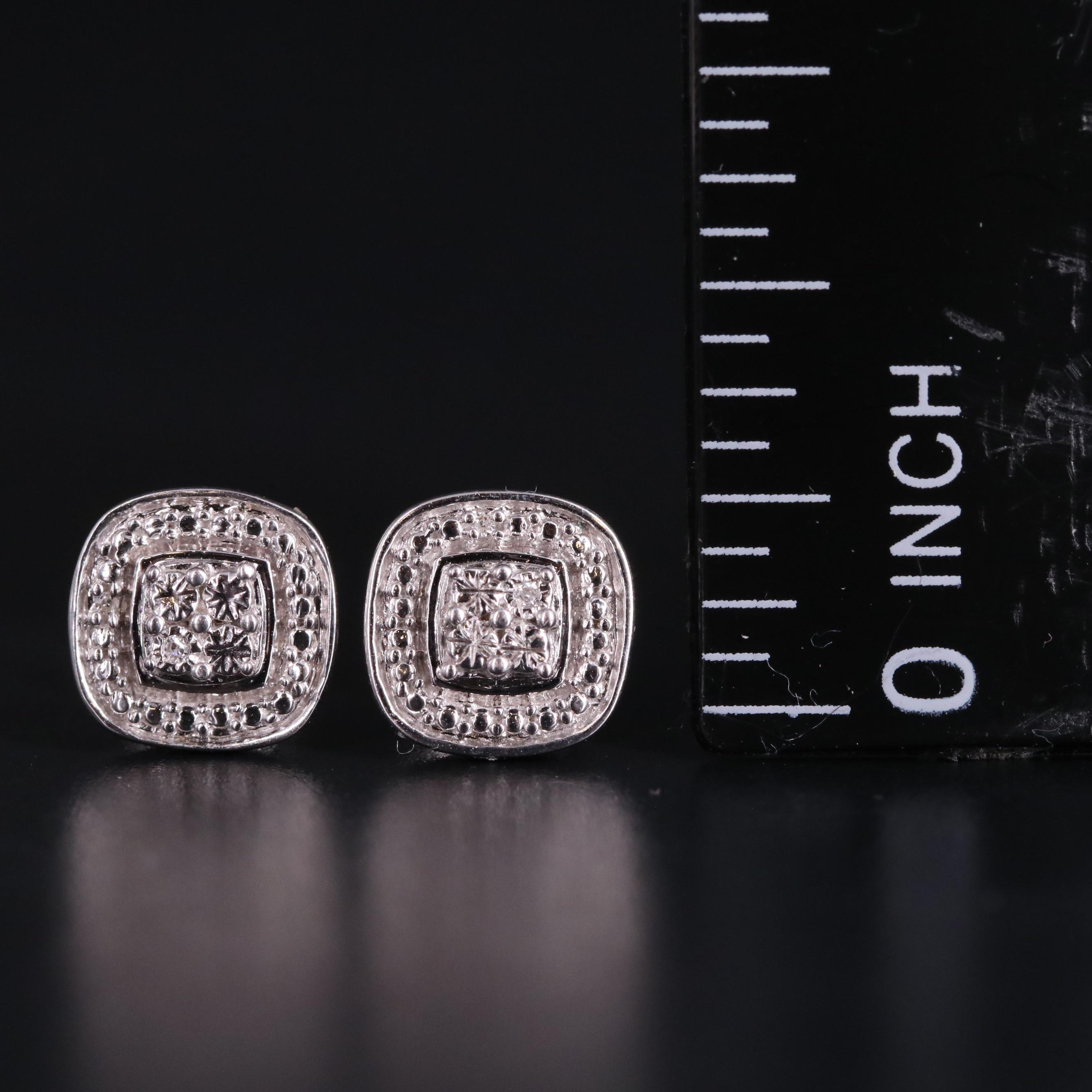 Sterling Diamond Cluster Stud Earrings