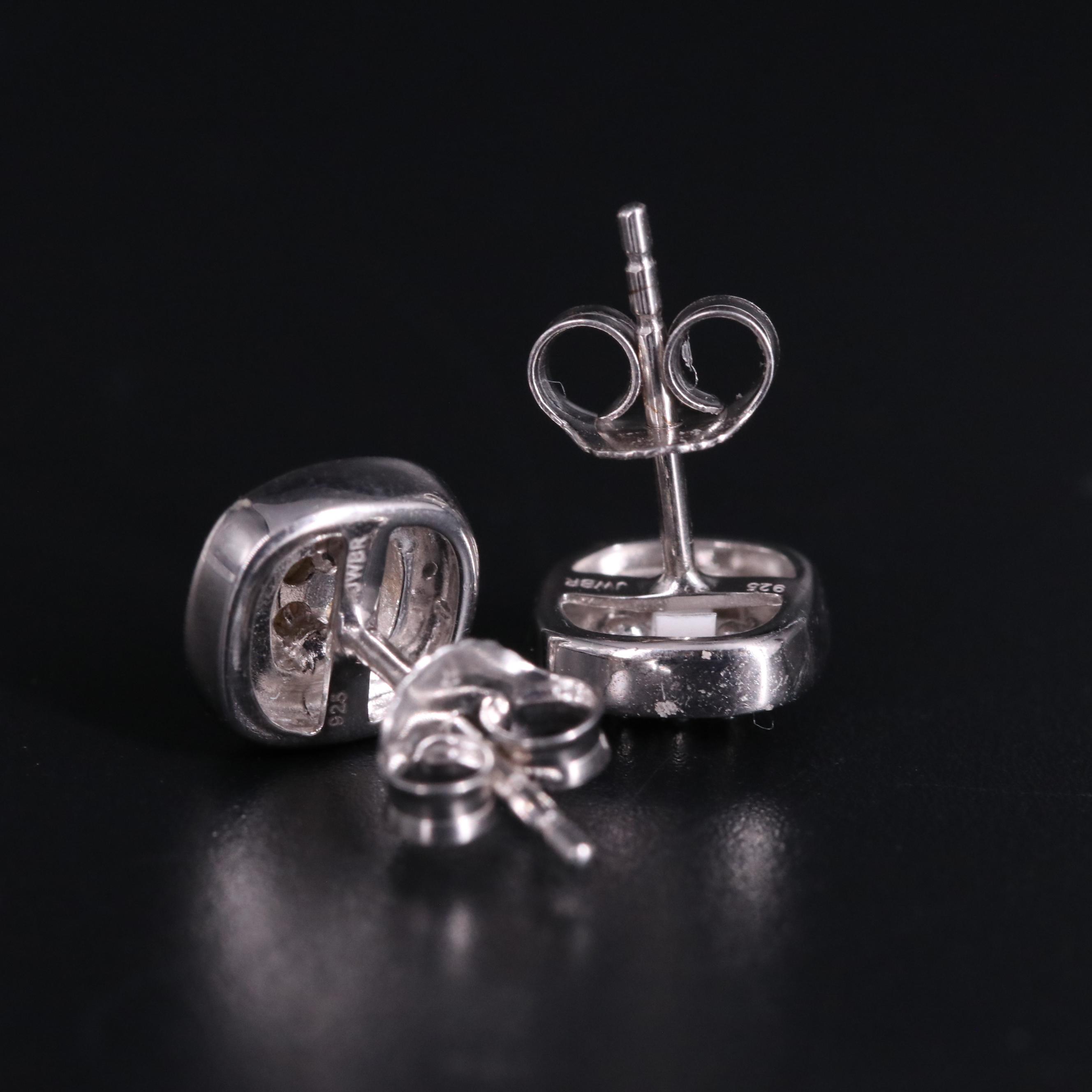 Sterling Diamond Cluster Stud Earrings