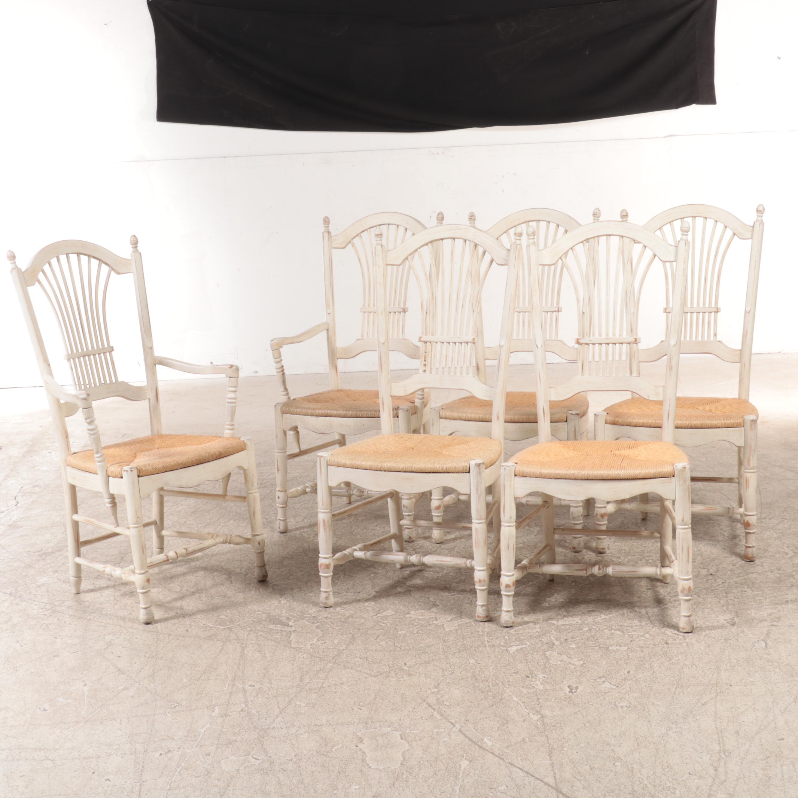 Six French Provincial Style White-Painted Dining Chairs, Late 20th Century