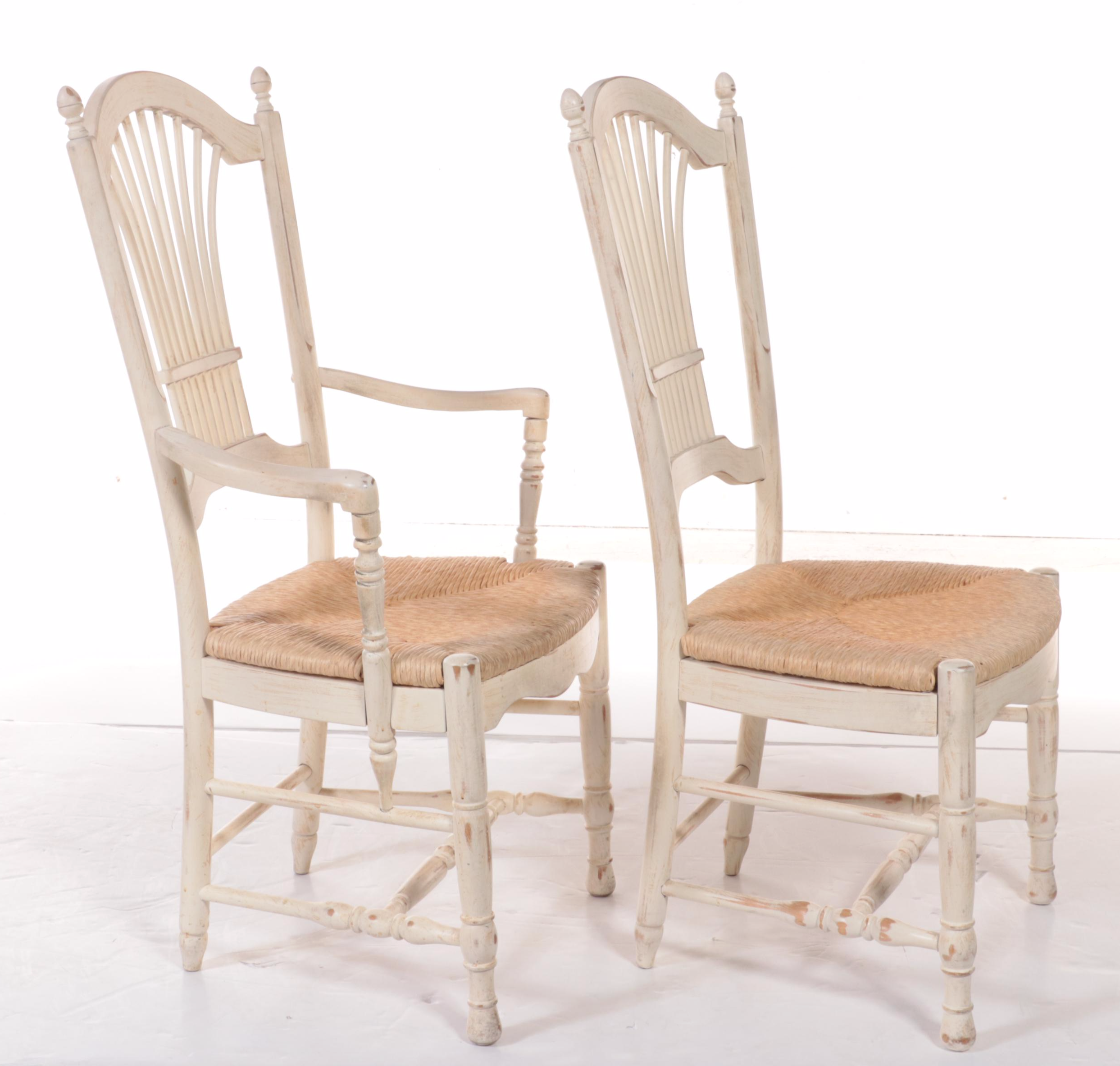 Six French Provincial Style White-Painted Dining Chairs, Late 20th Century