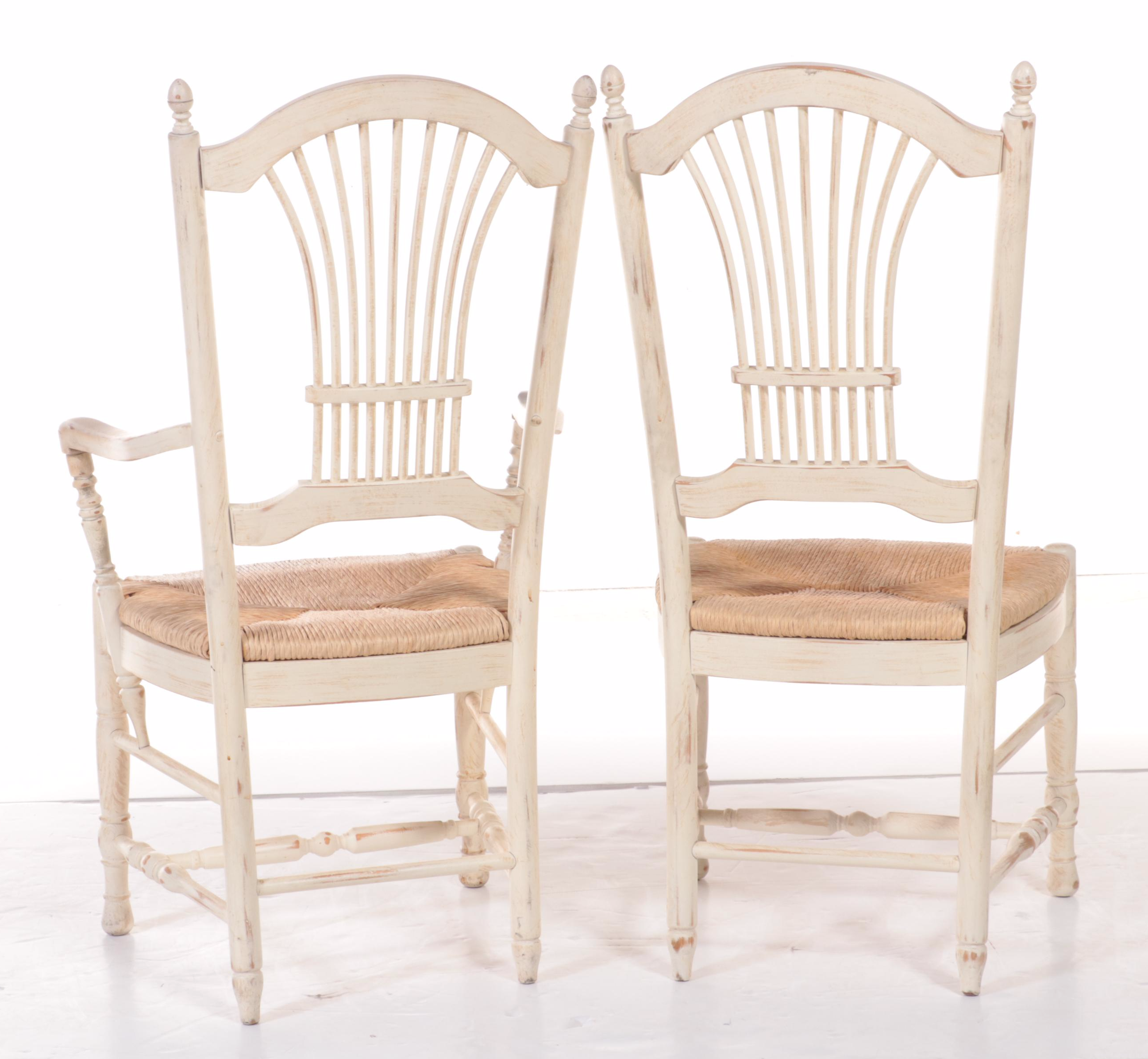 Six French Provincial Style White-Painted Dining Chairs, Late 20th Century