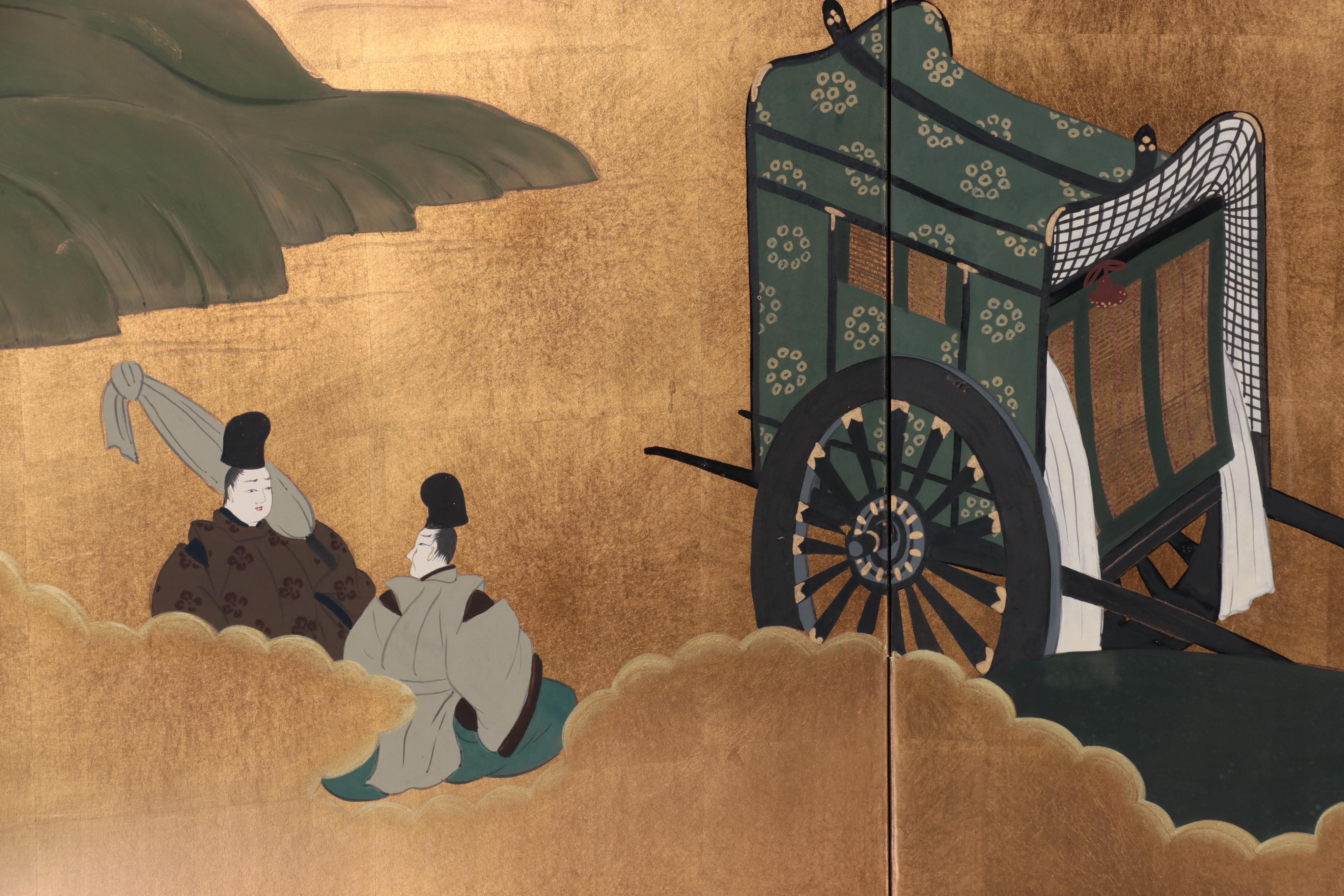 Japanese Hand-Painted Narrative Folding Screen