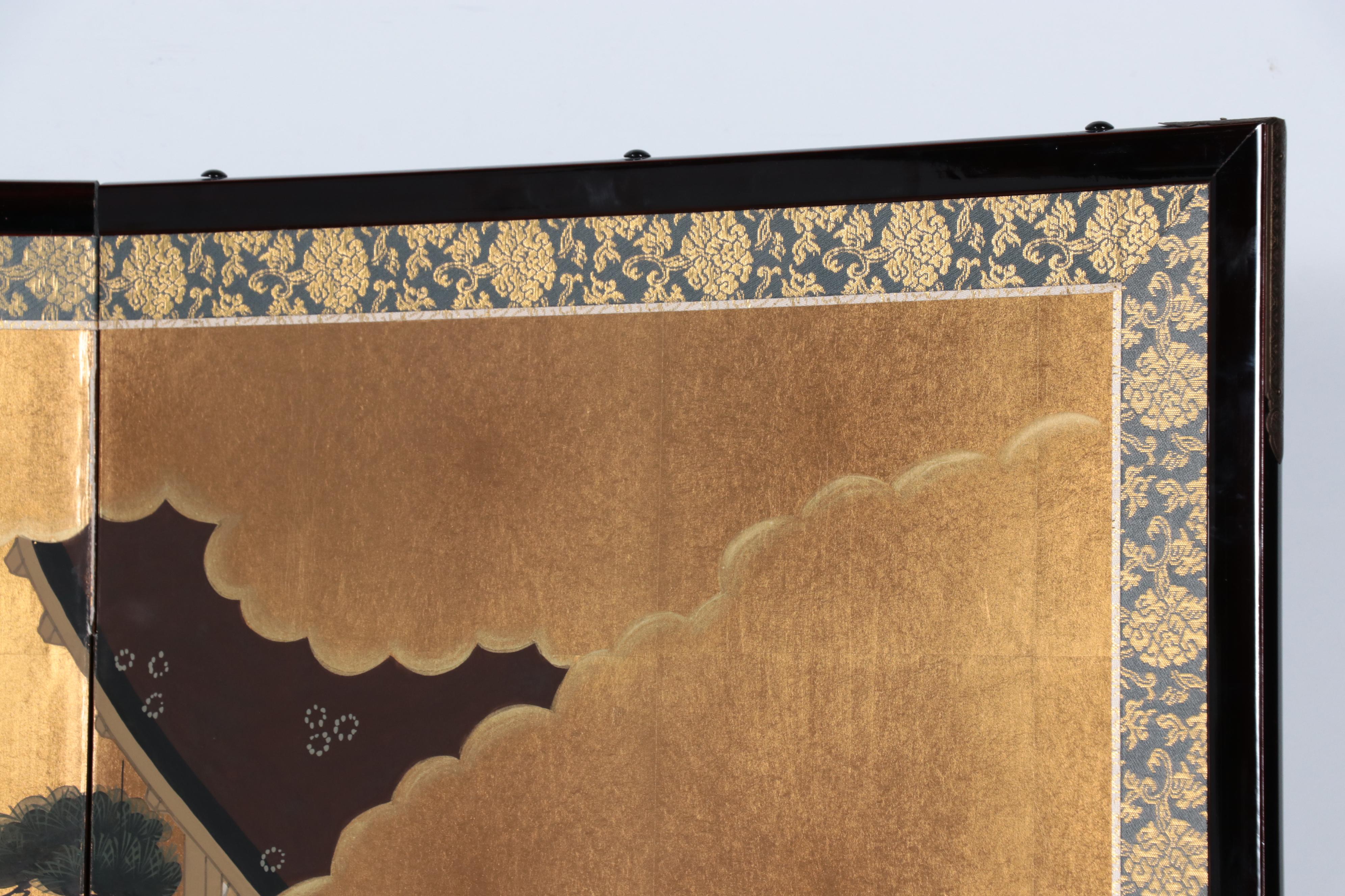 Japanese Hand-Painted Narrative Folding Screen