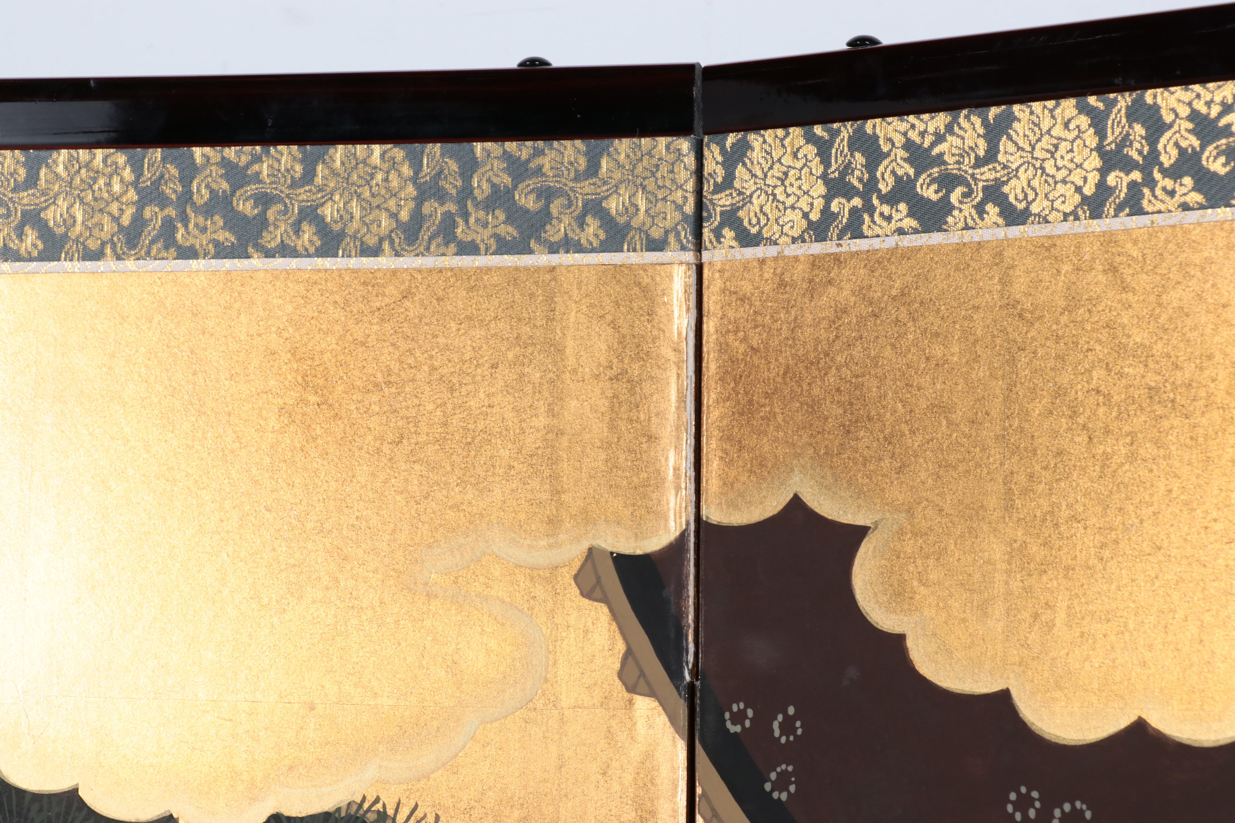 Japanese Hand-Painted Narrative Folding Screen