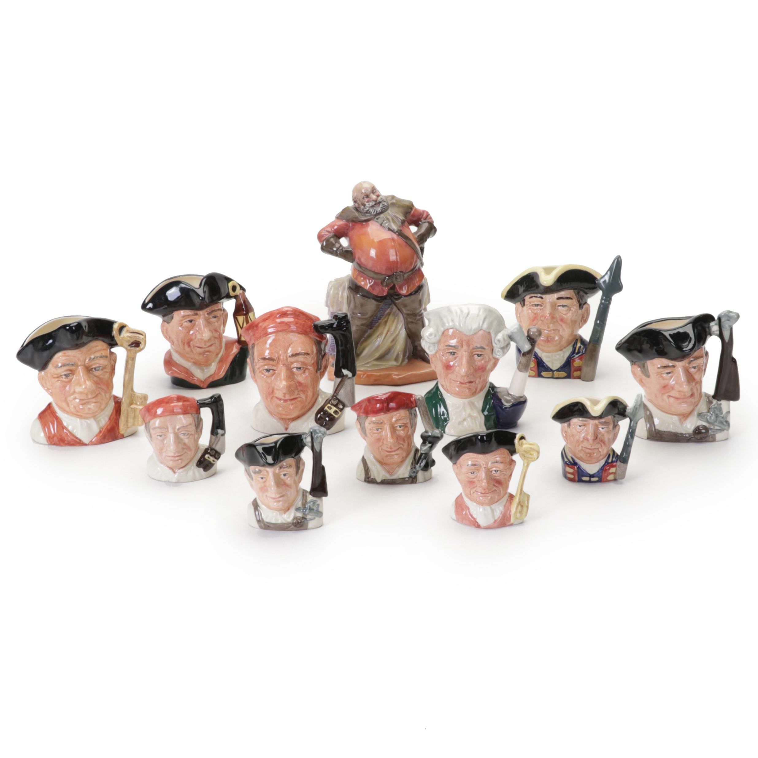 Royal Doulton "Falstaff" Figurine and Character Jugs Including "Night Watchman"