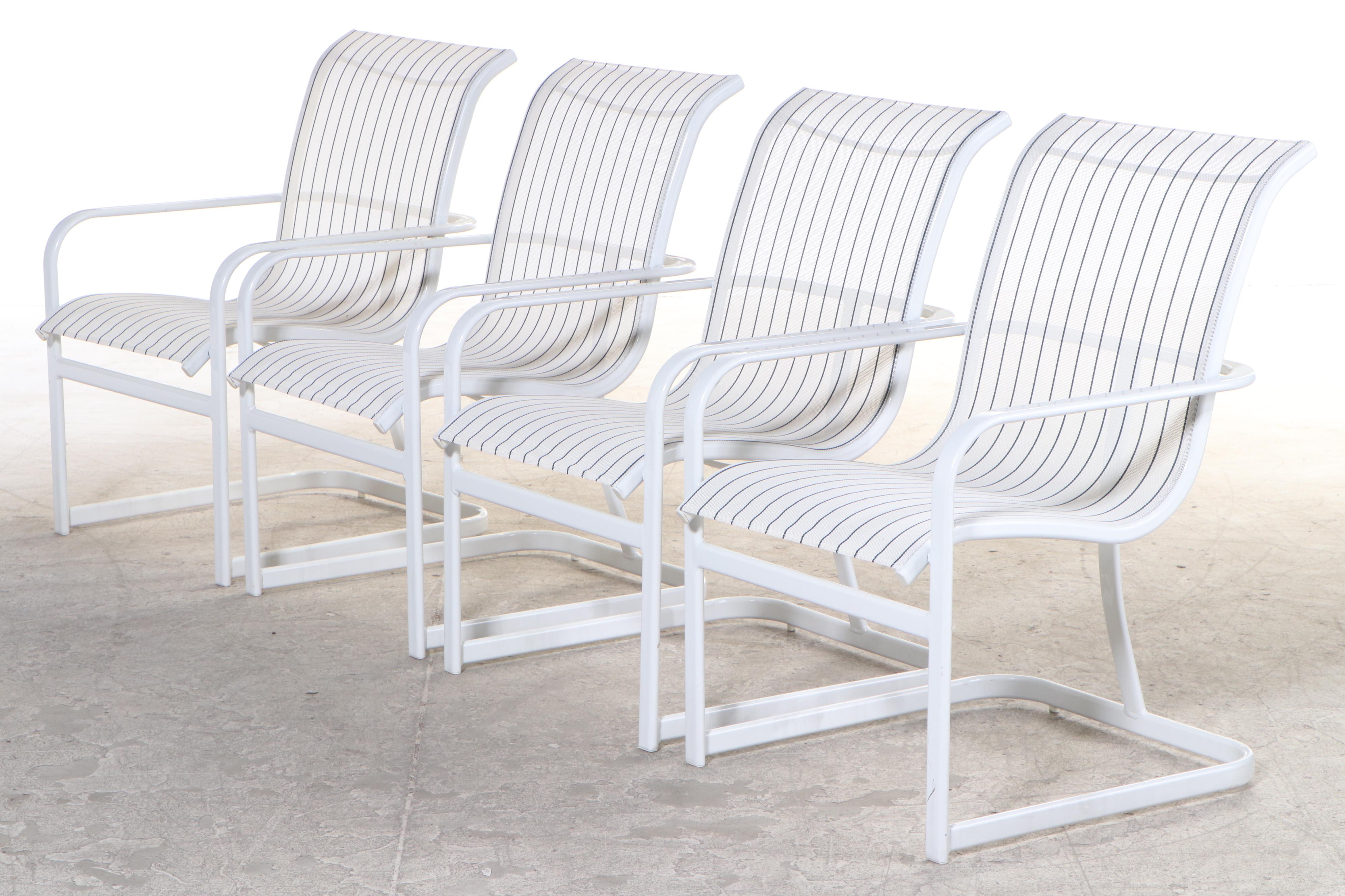 Six Winston White Powder-Coated Aluminum and Synthetic Sling Patio Armchairs