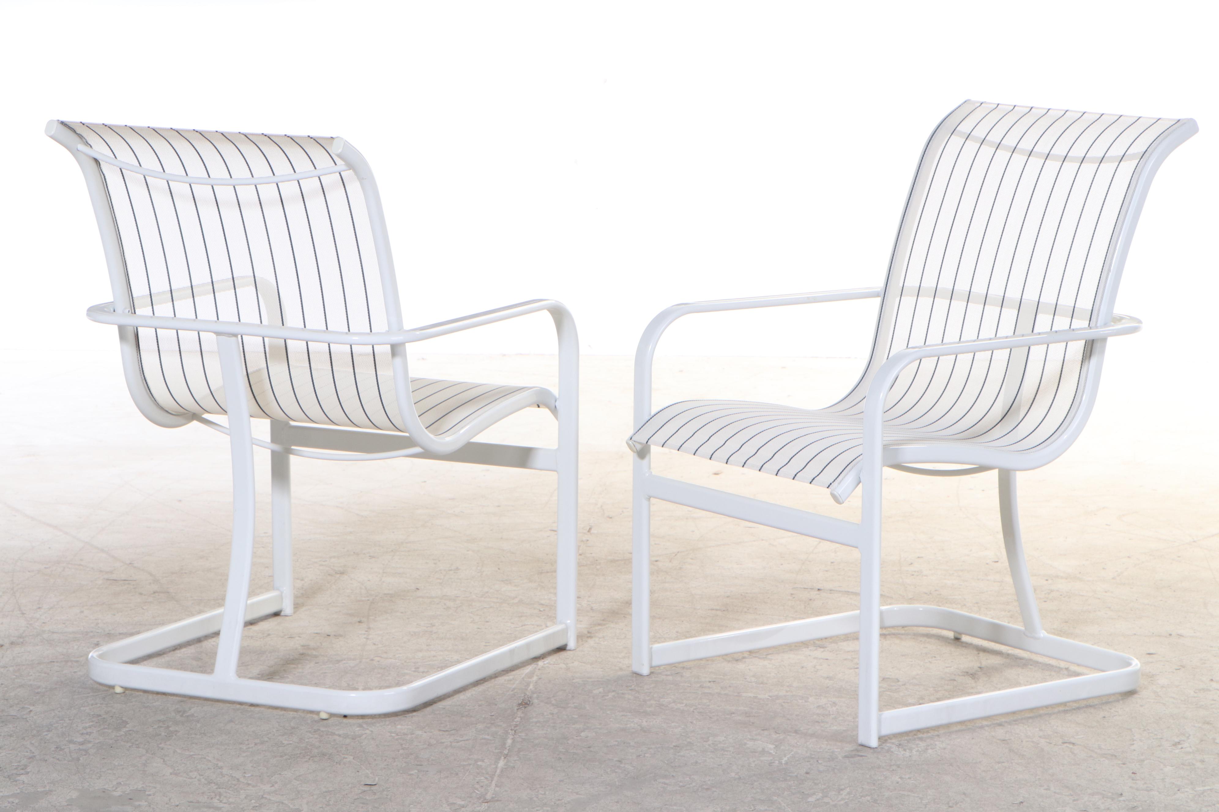 Six Winston White Powder-Coated Aluminum and Synthetic Sling Patio Armchairs