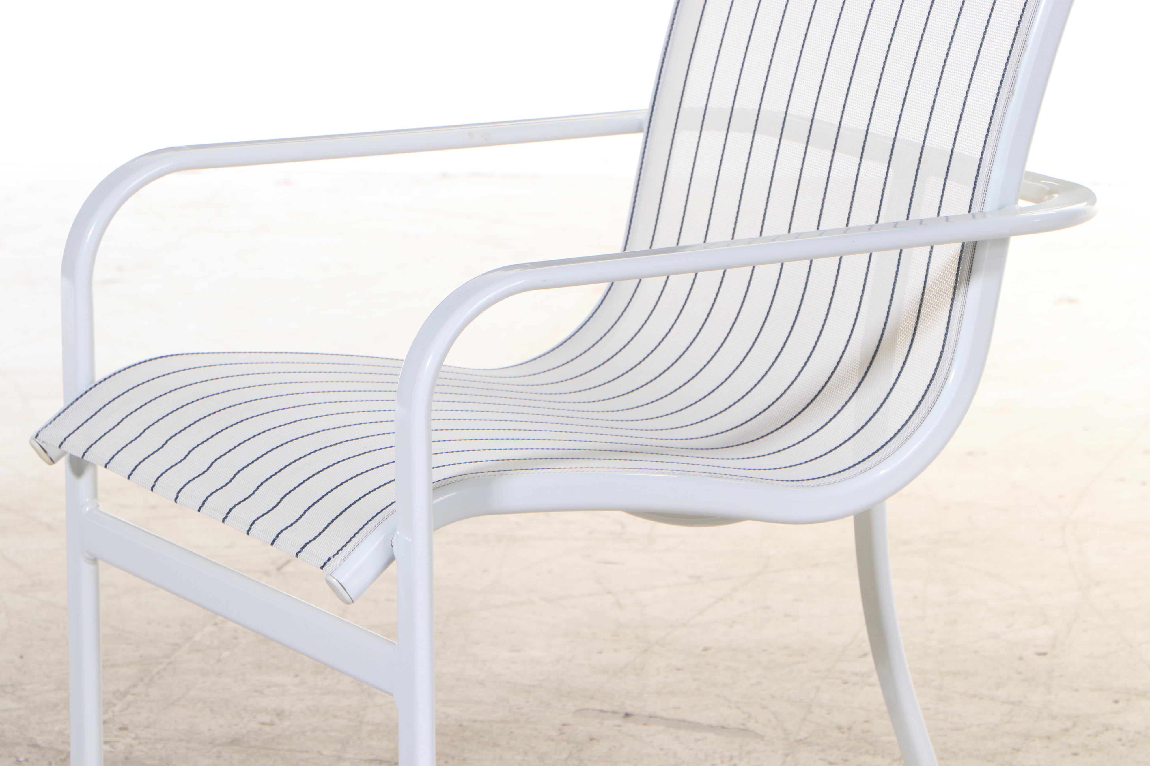 Six Winston White Powder-Coated Aluminum and Synthetic Sling Patio Armchairs