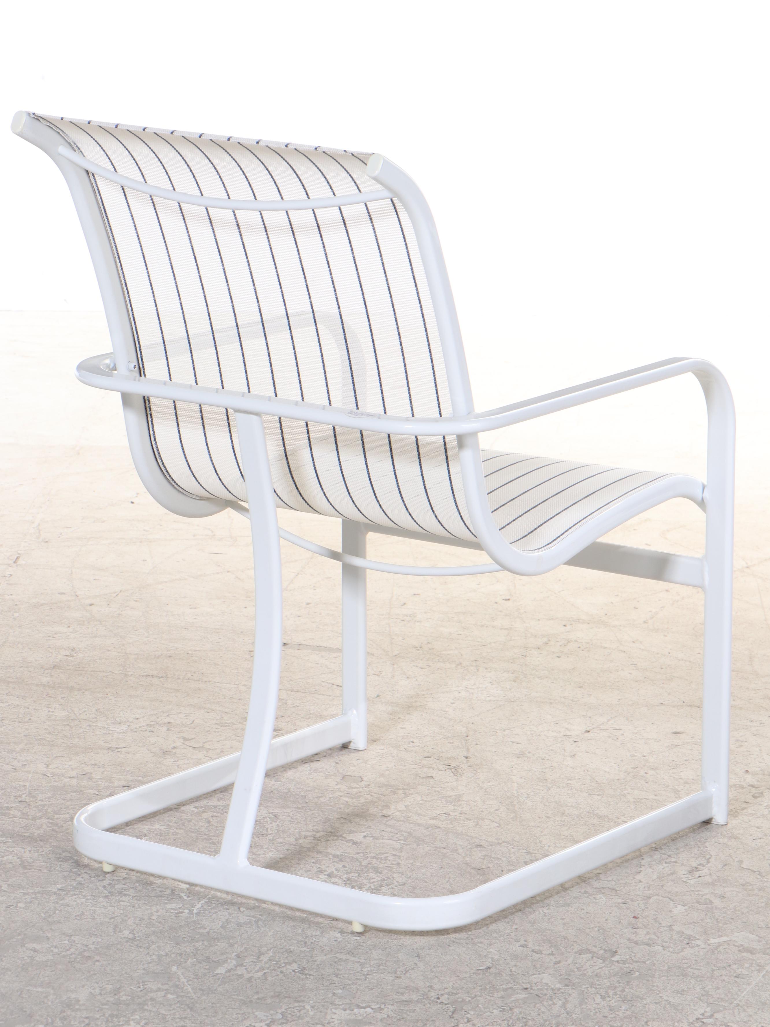 Six Winston White Powder-Coated Aluminum and Synthetic Sling Patio Armchairs