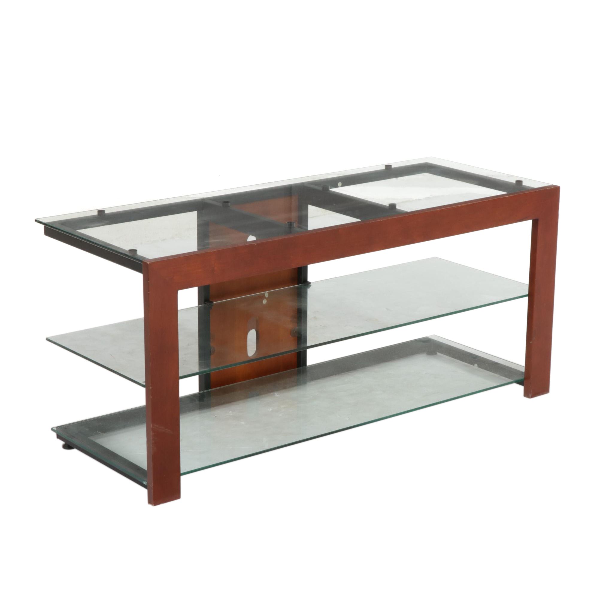Contemporary Wood and Glass Media Console Table EBTH
