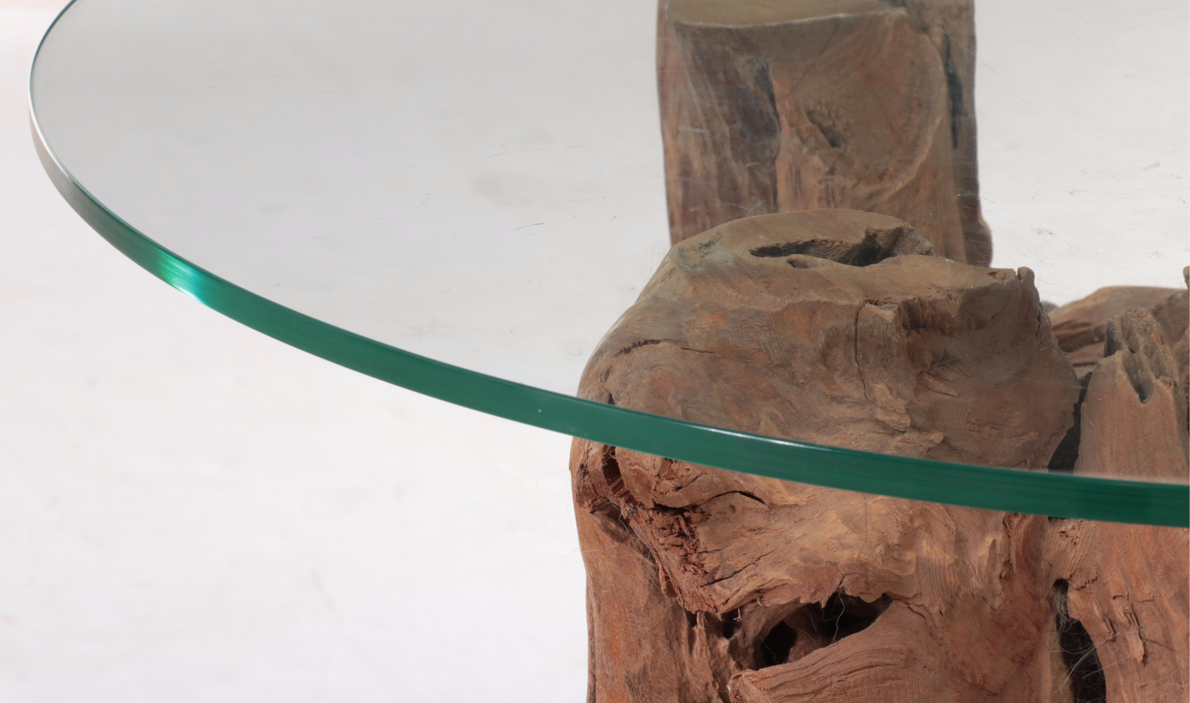 Crate & Barrel Driftwood and Glass Top  Side Table